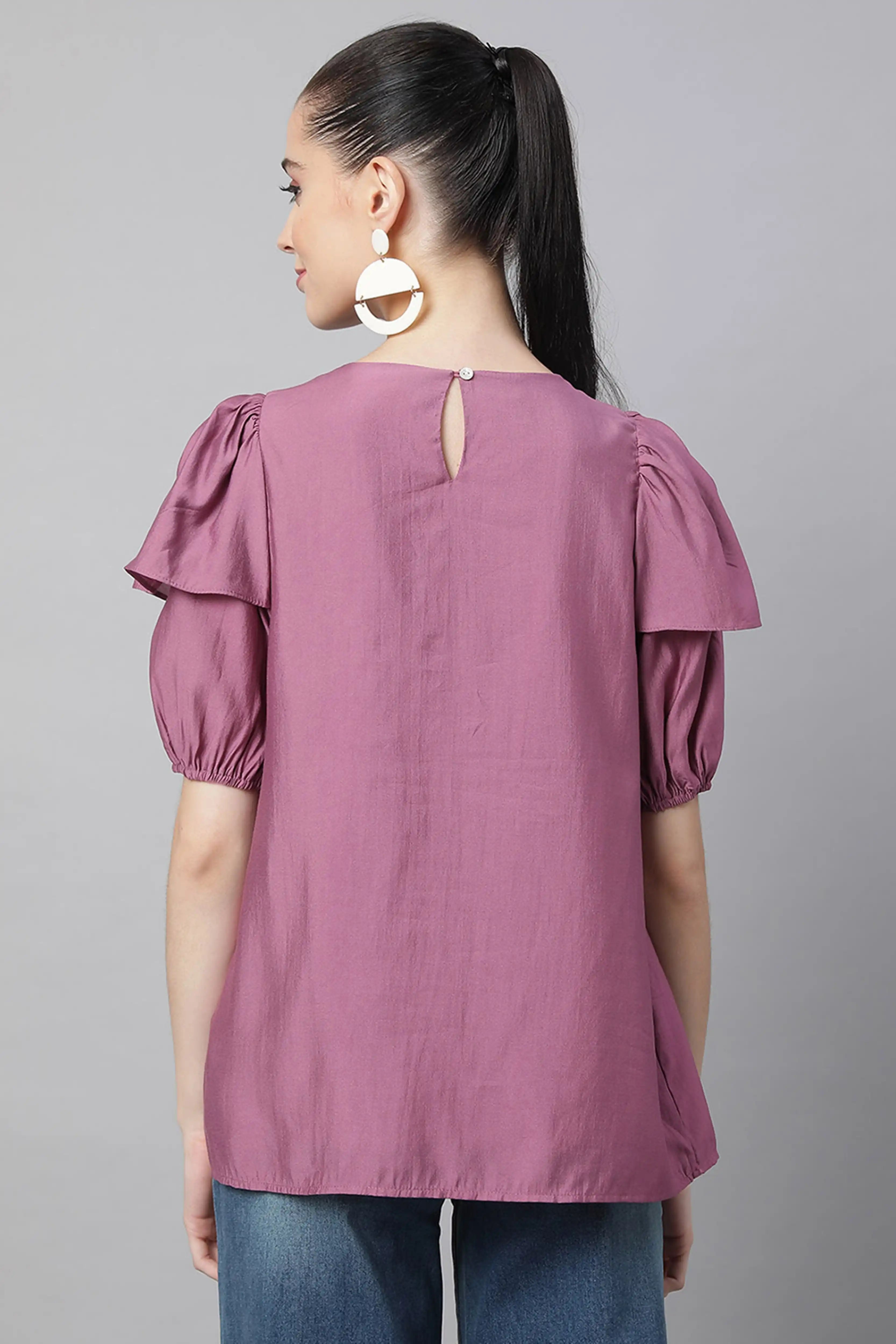 Flared Half Sleeves Rayon Blouson Top