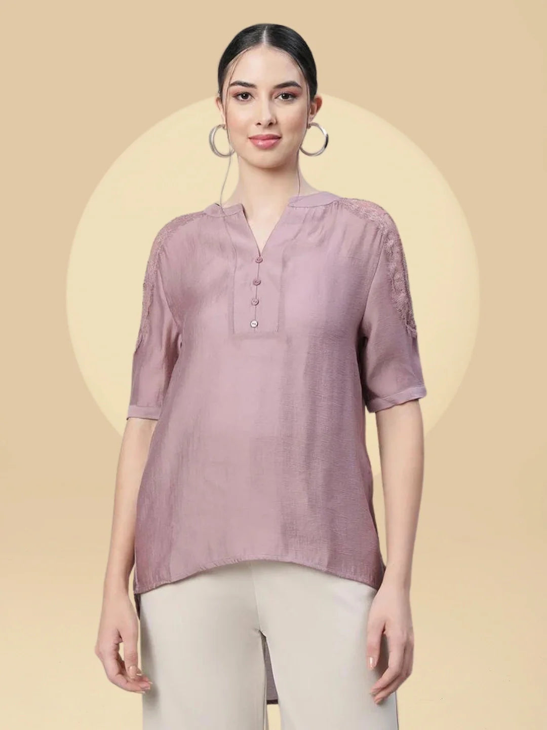 Women Asymmetric Hem Kurta Top - Global Republic