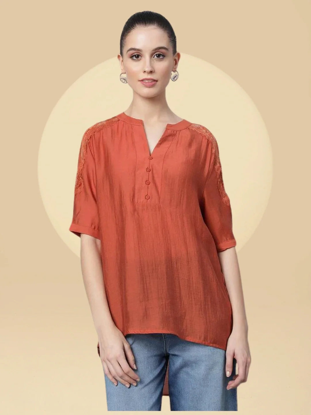 Women Asymmetric Hem Kurta Top - Global Republic