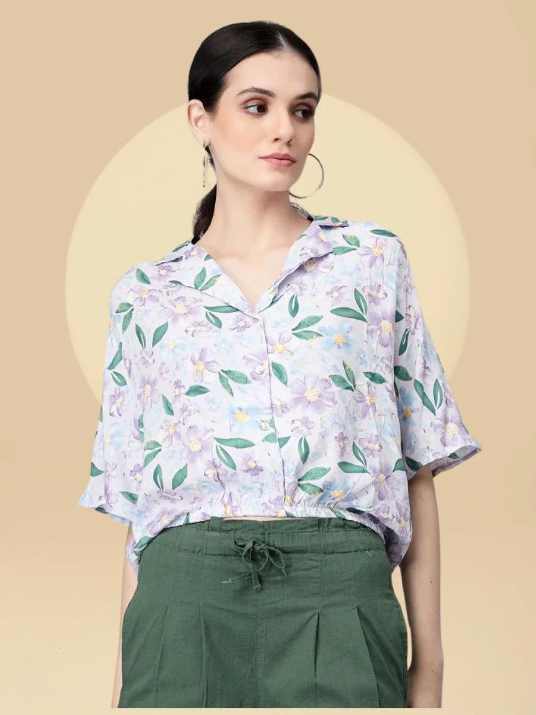 Collar Neck Printed Blouson Top - Global Republic