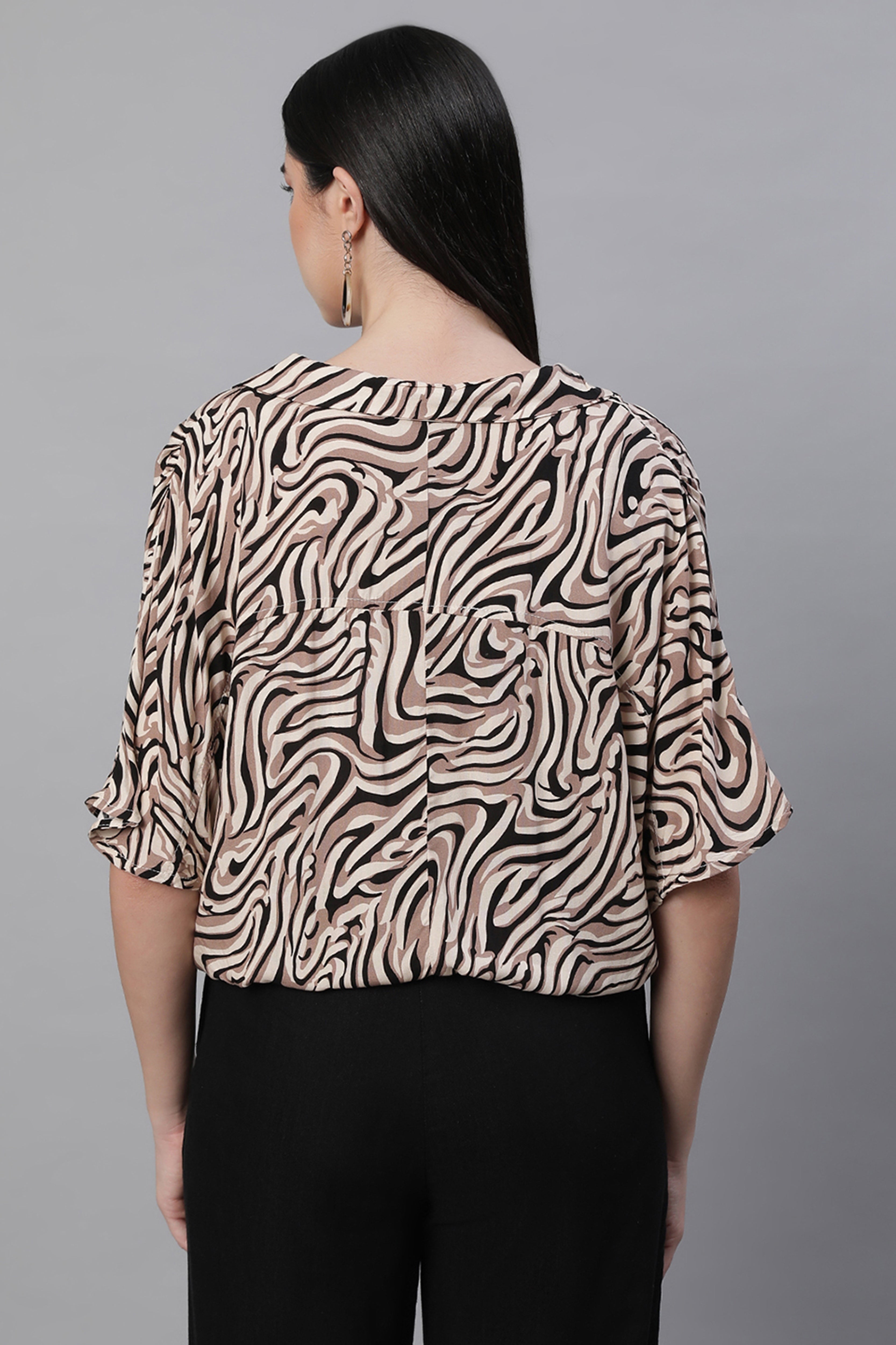 Collar Neck Printed Blouson Top