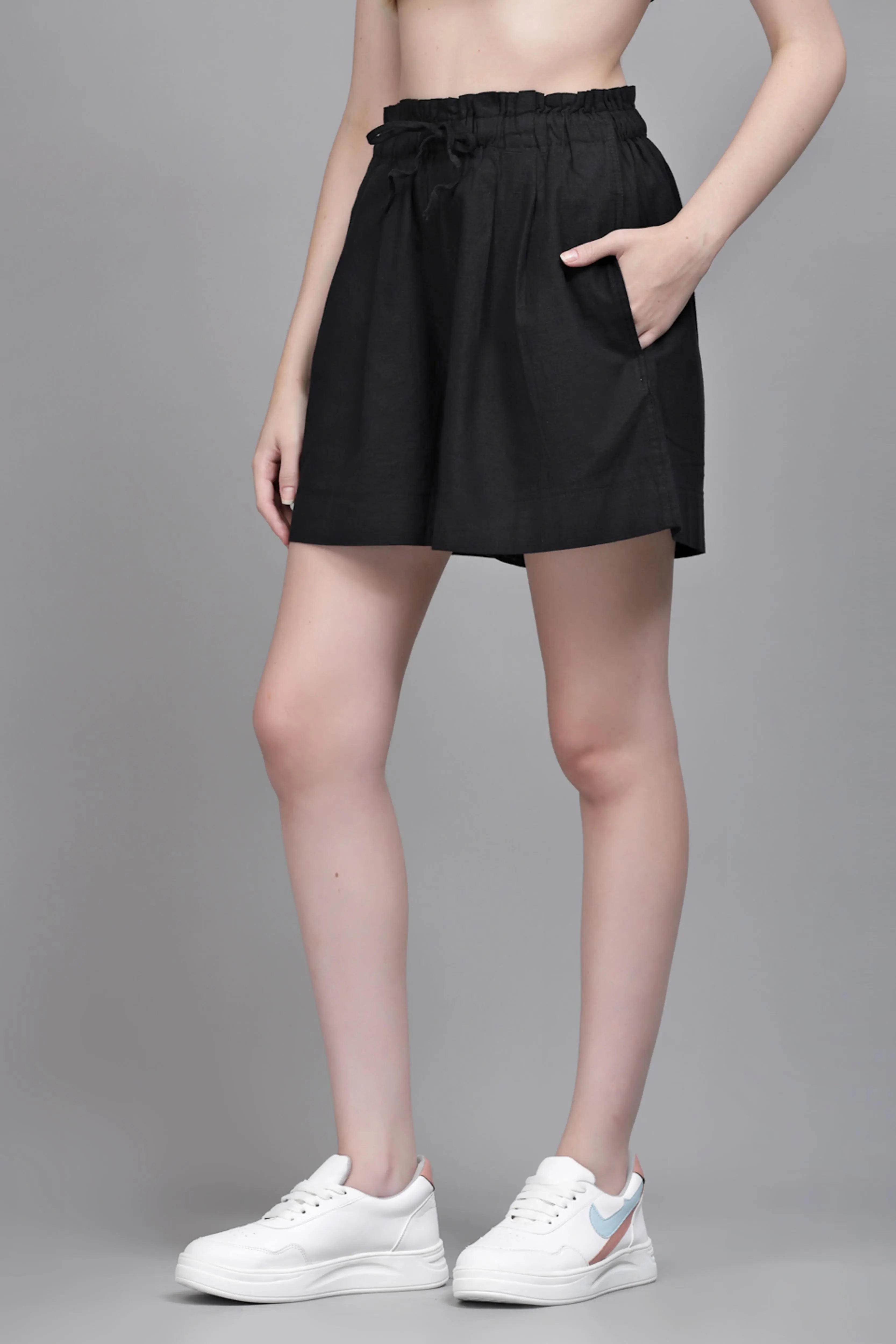 Black Linen Blend Relaxed Shorts