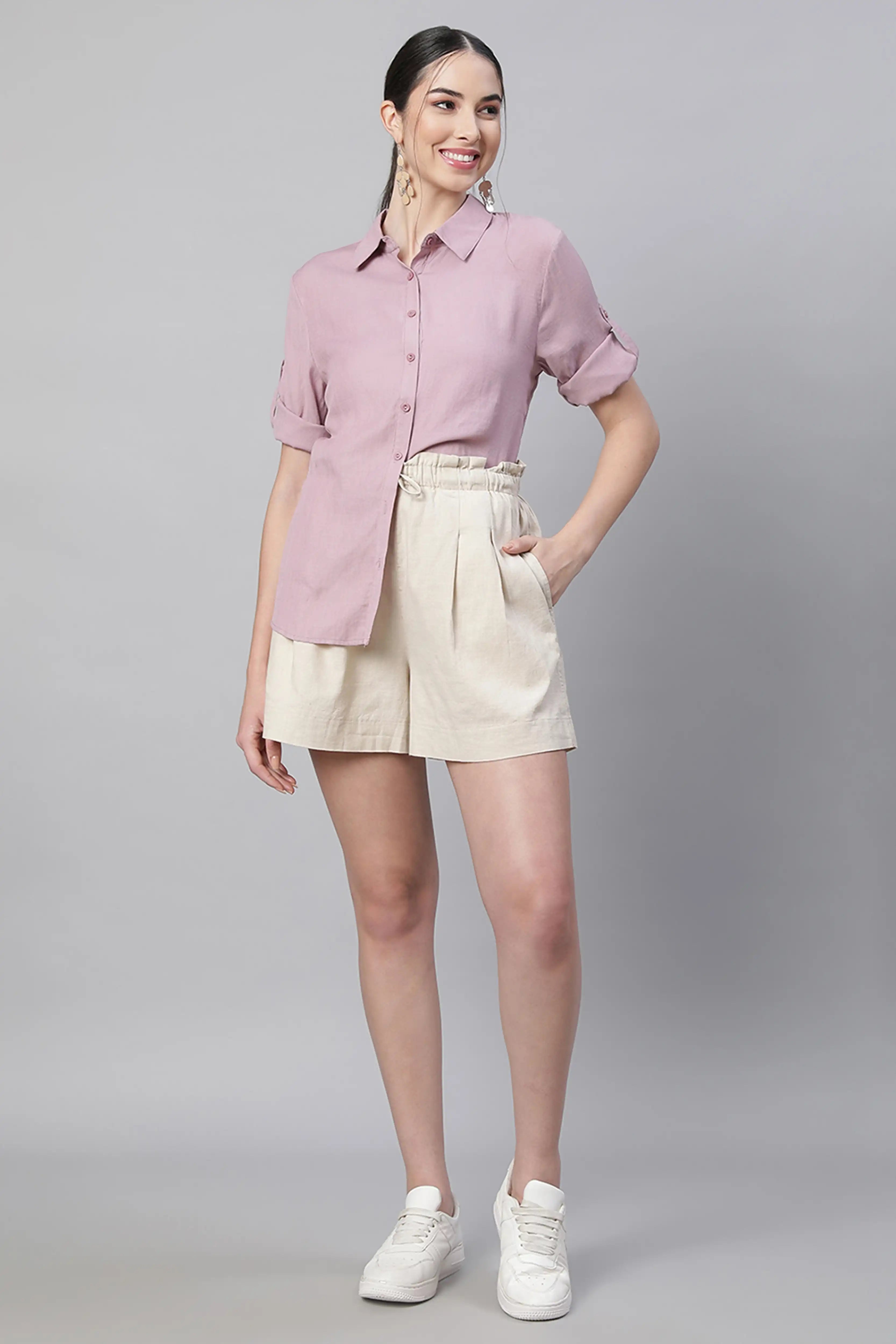 Natural Linen Blend Relaxed Shorts