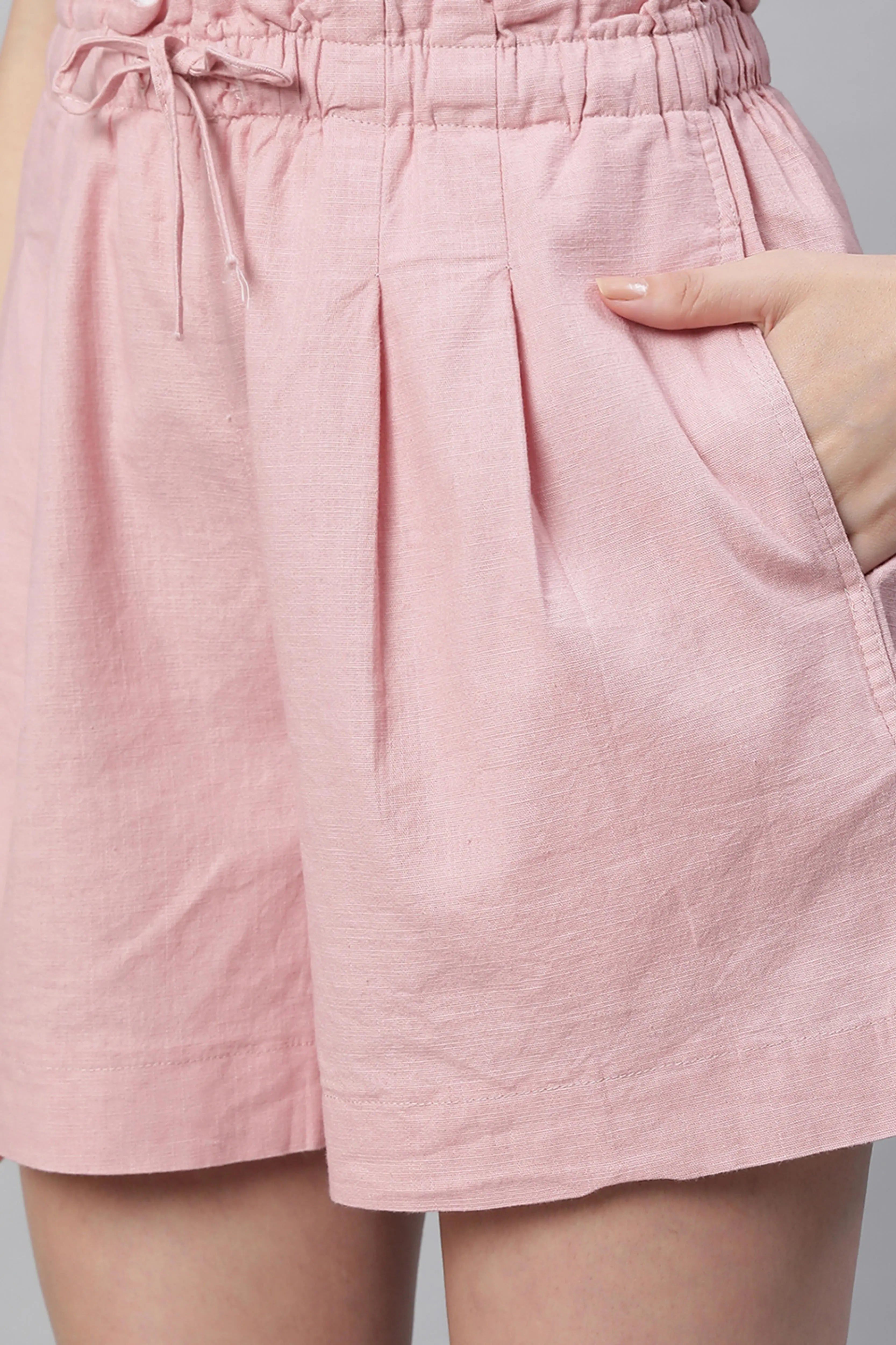 Pink Linen Blend Relaxed Shorts
