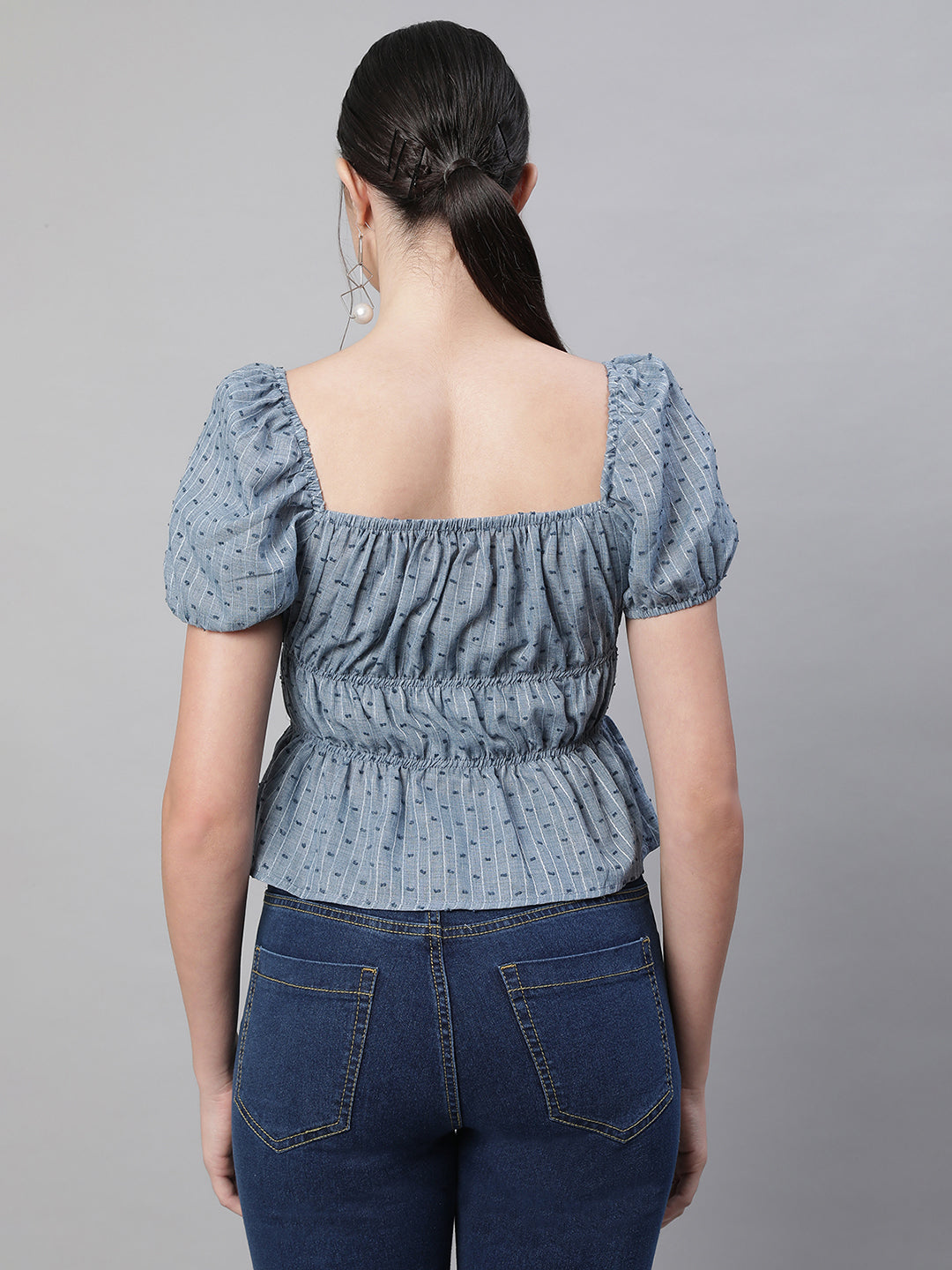 Blue Cotton Smocked Crop Top - Global Republic