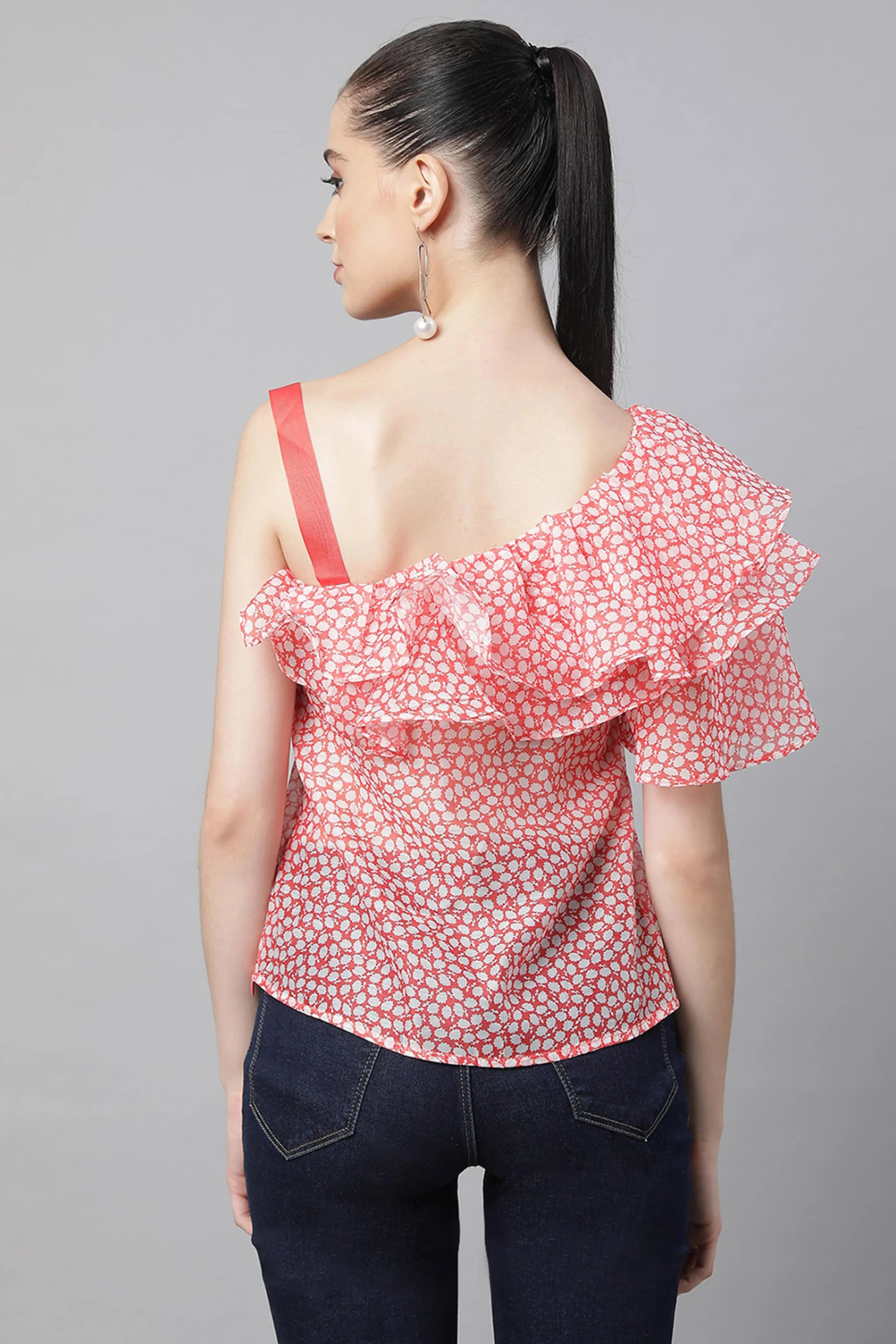 Red Printed Blouson Top