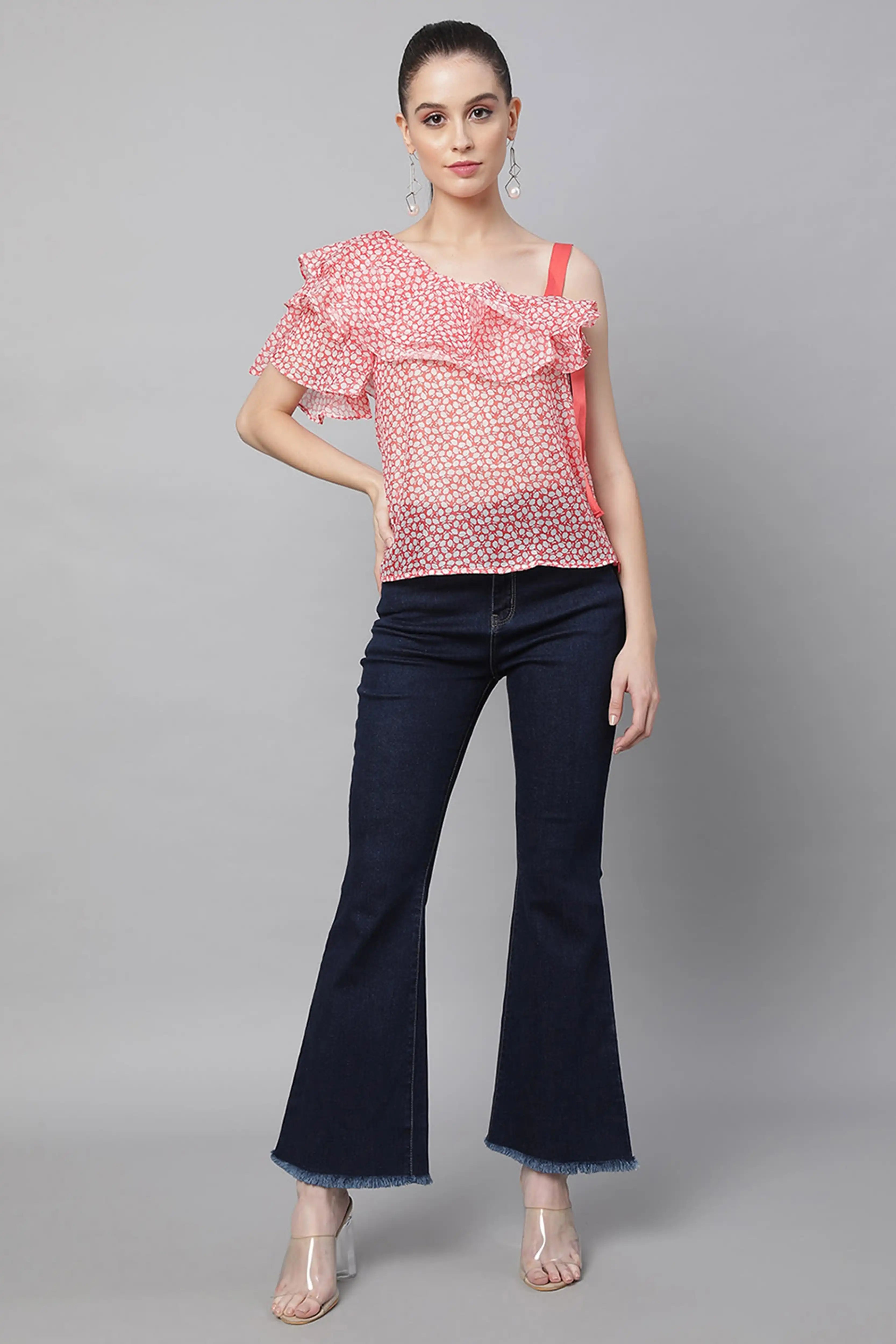 Red Printed Blouson Top