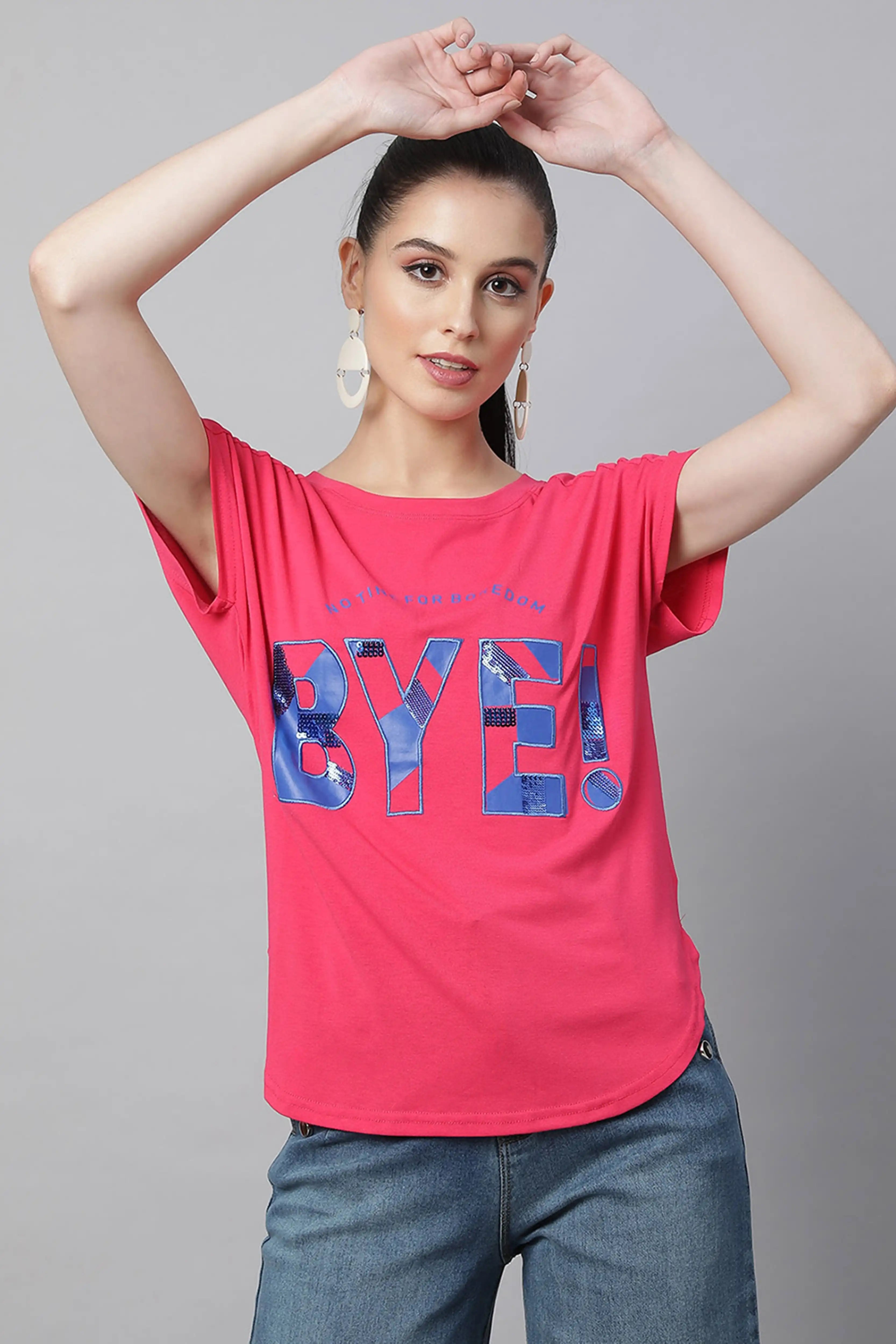 Red Printed Loose Cotton T-Shirt