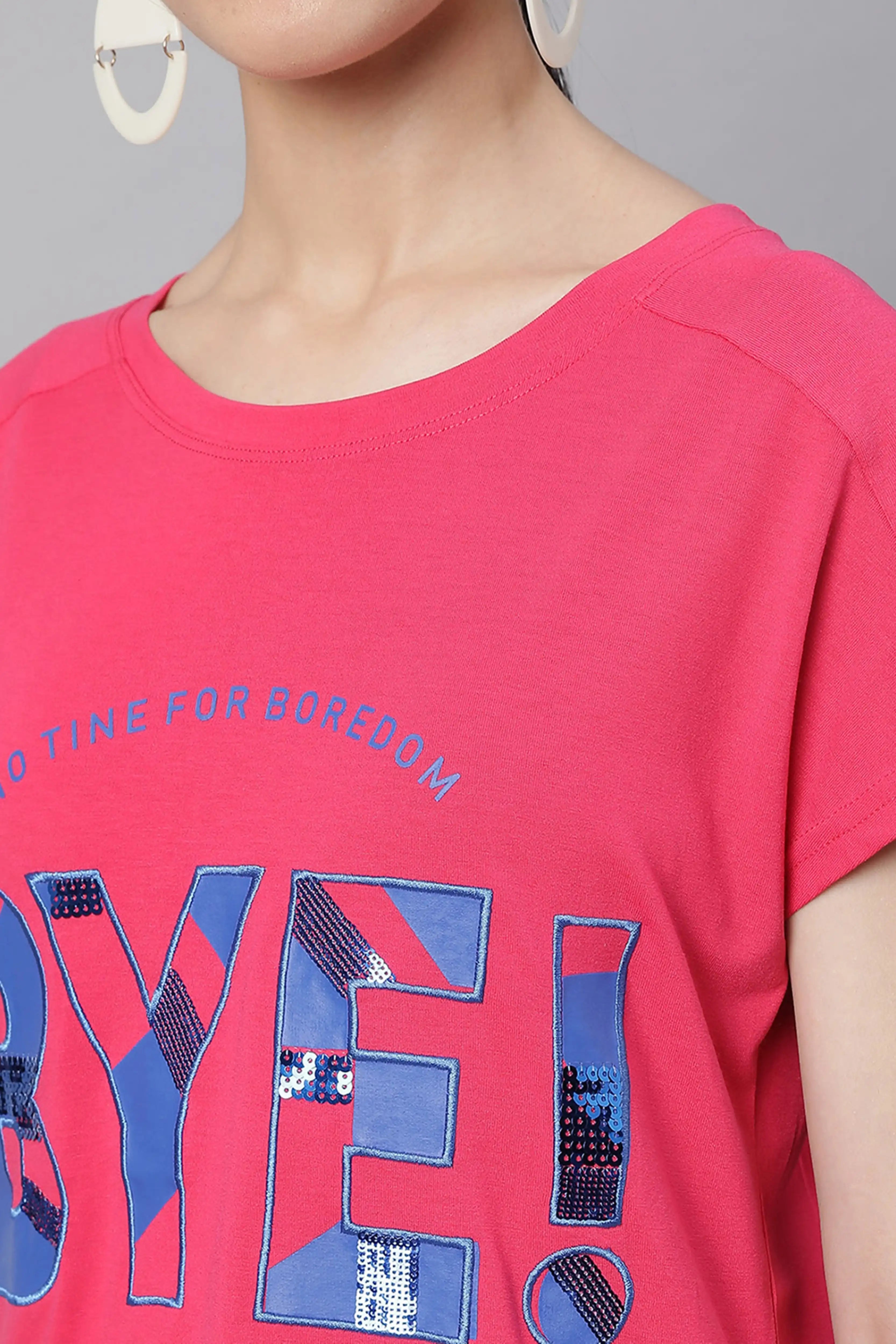 Red Printed Loose Cotton T-Shirt