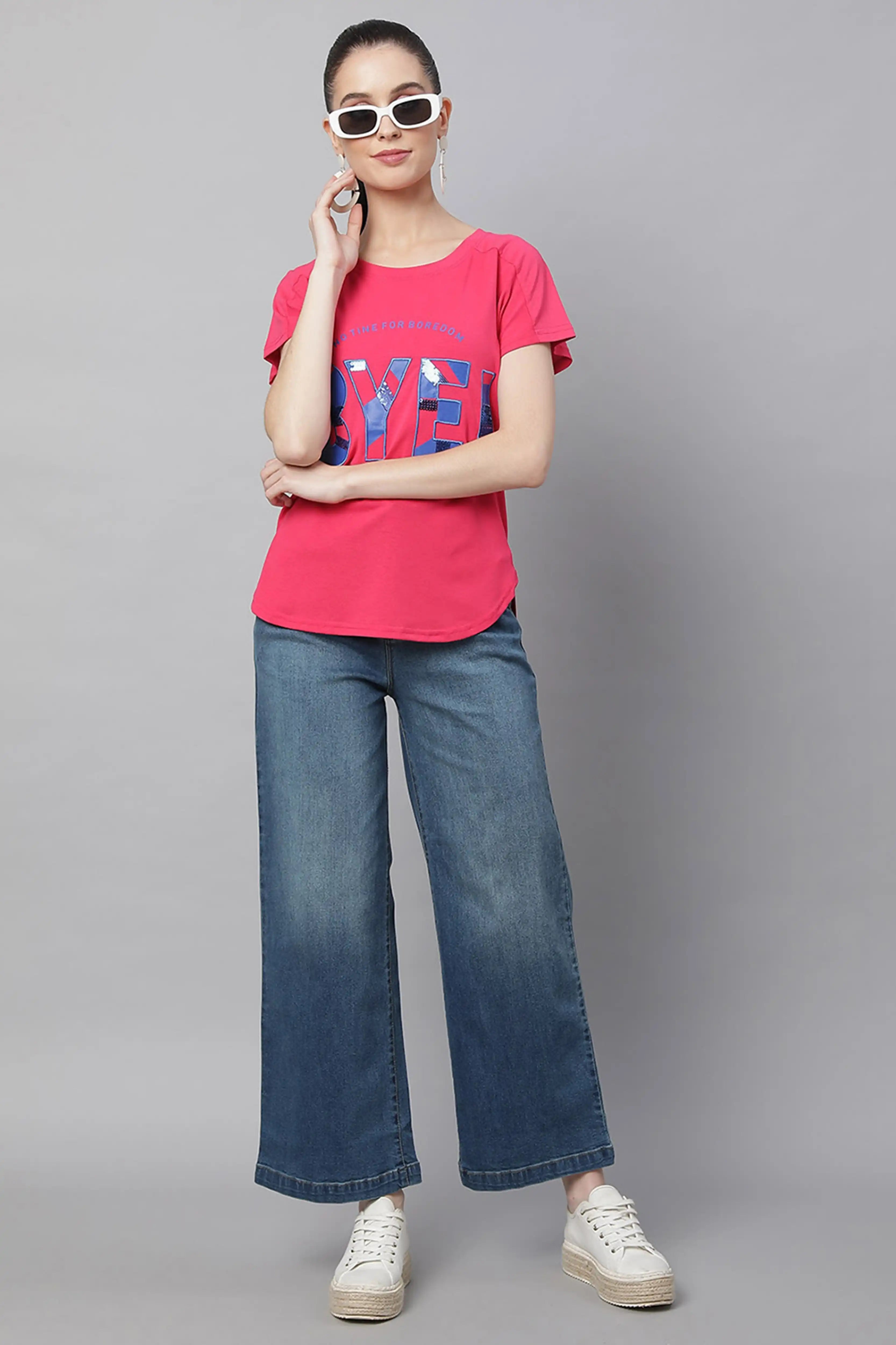 Red Printed Loose Cotton T-Shirt