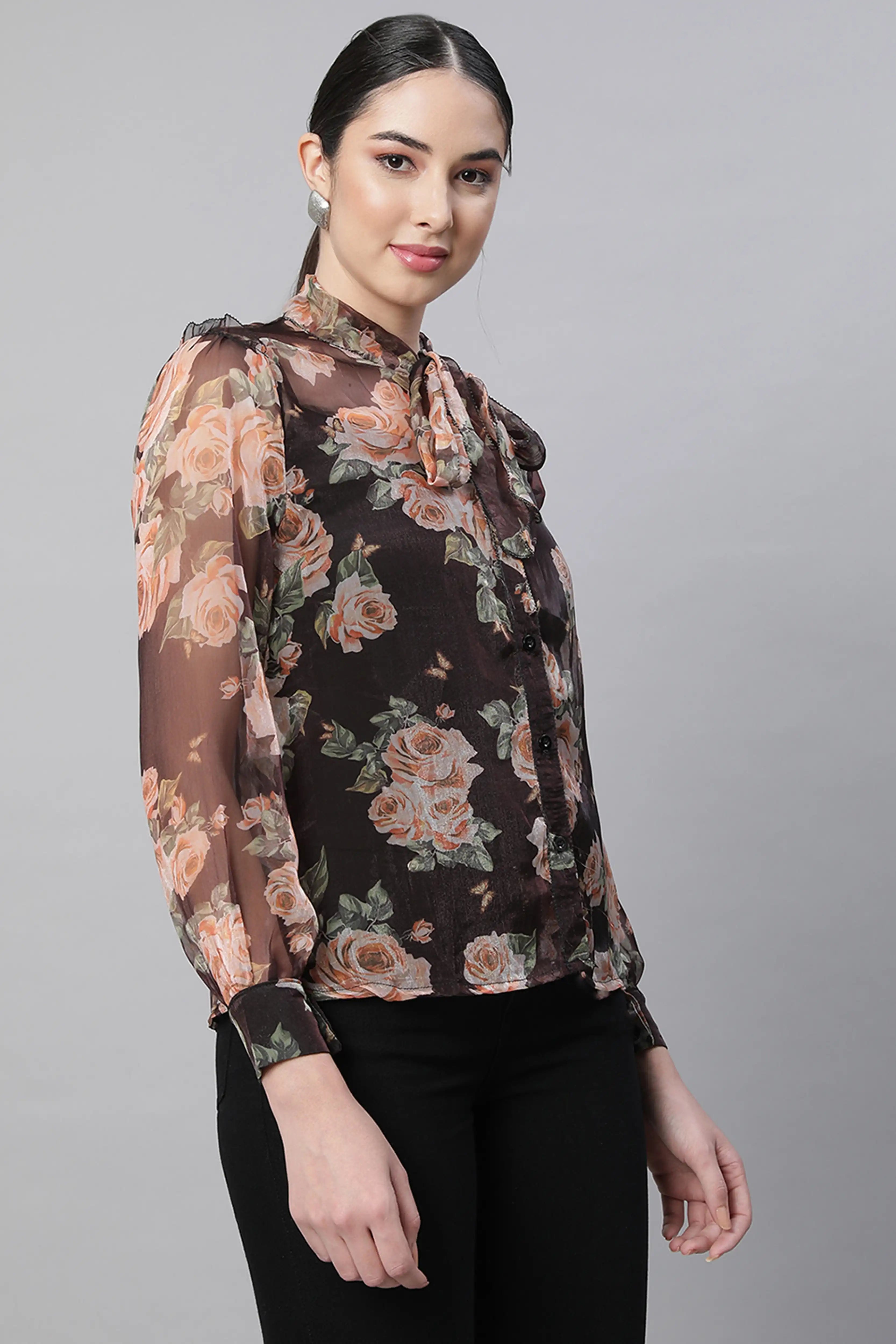Black Floral Georgette Shirt