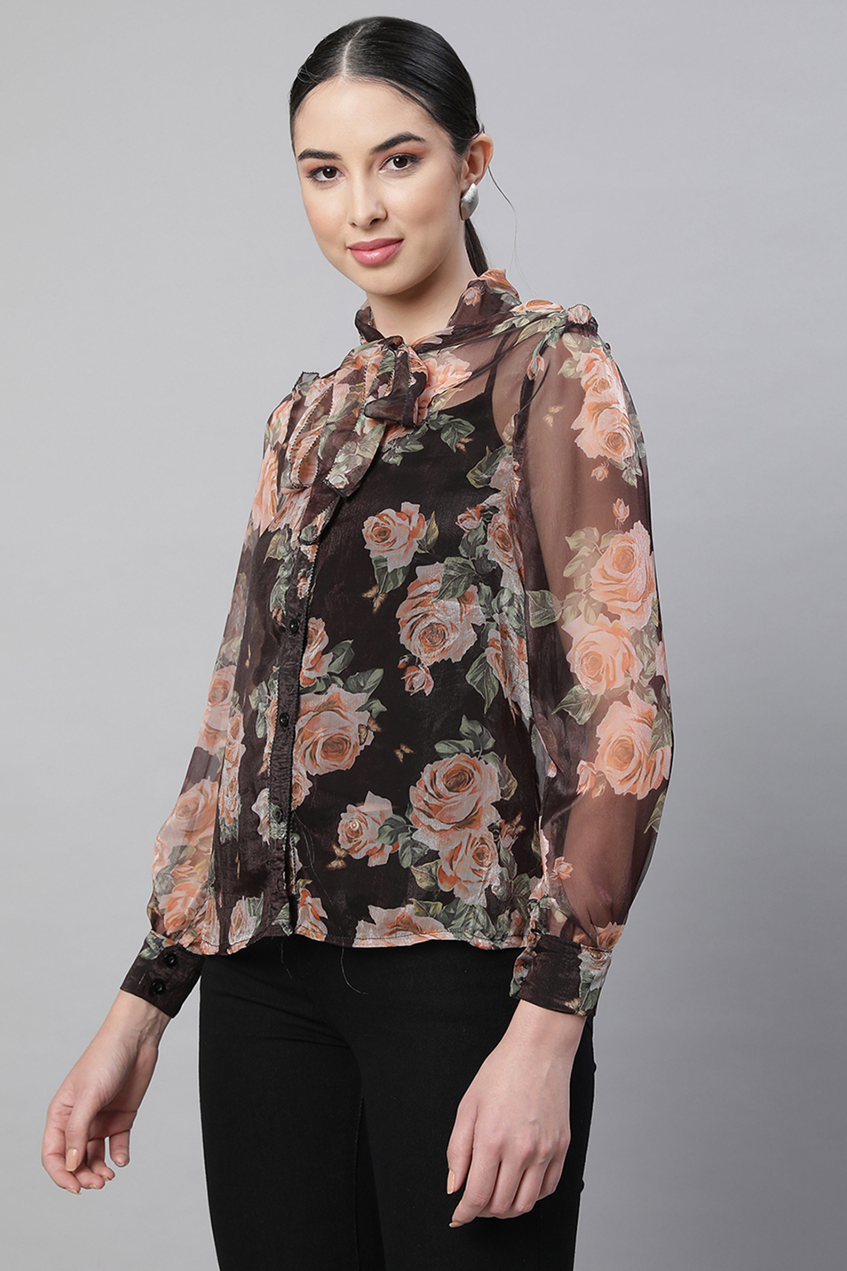 Black Floral Georgette Shirt