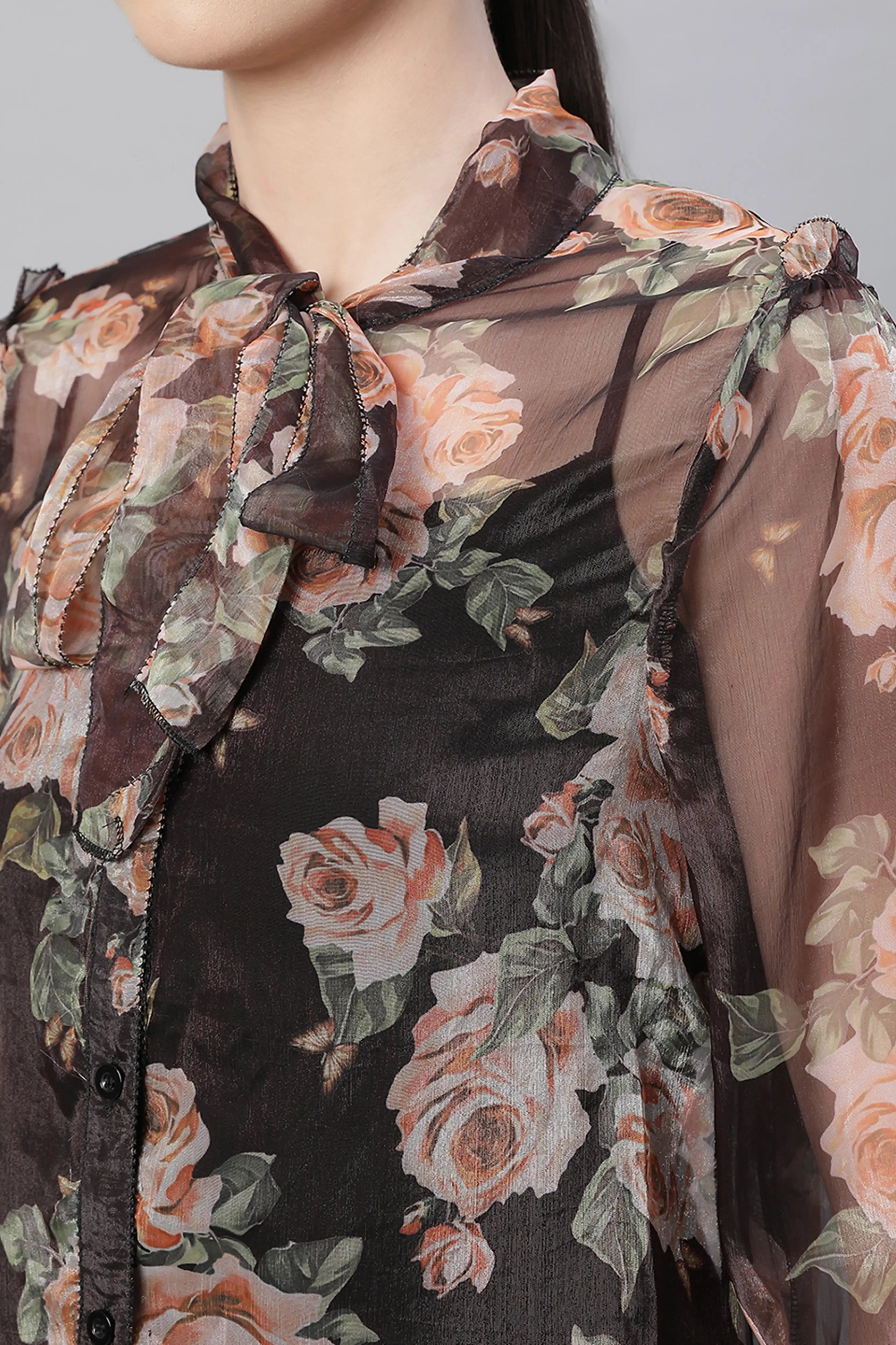 Black Floral Georgette Shirt