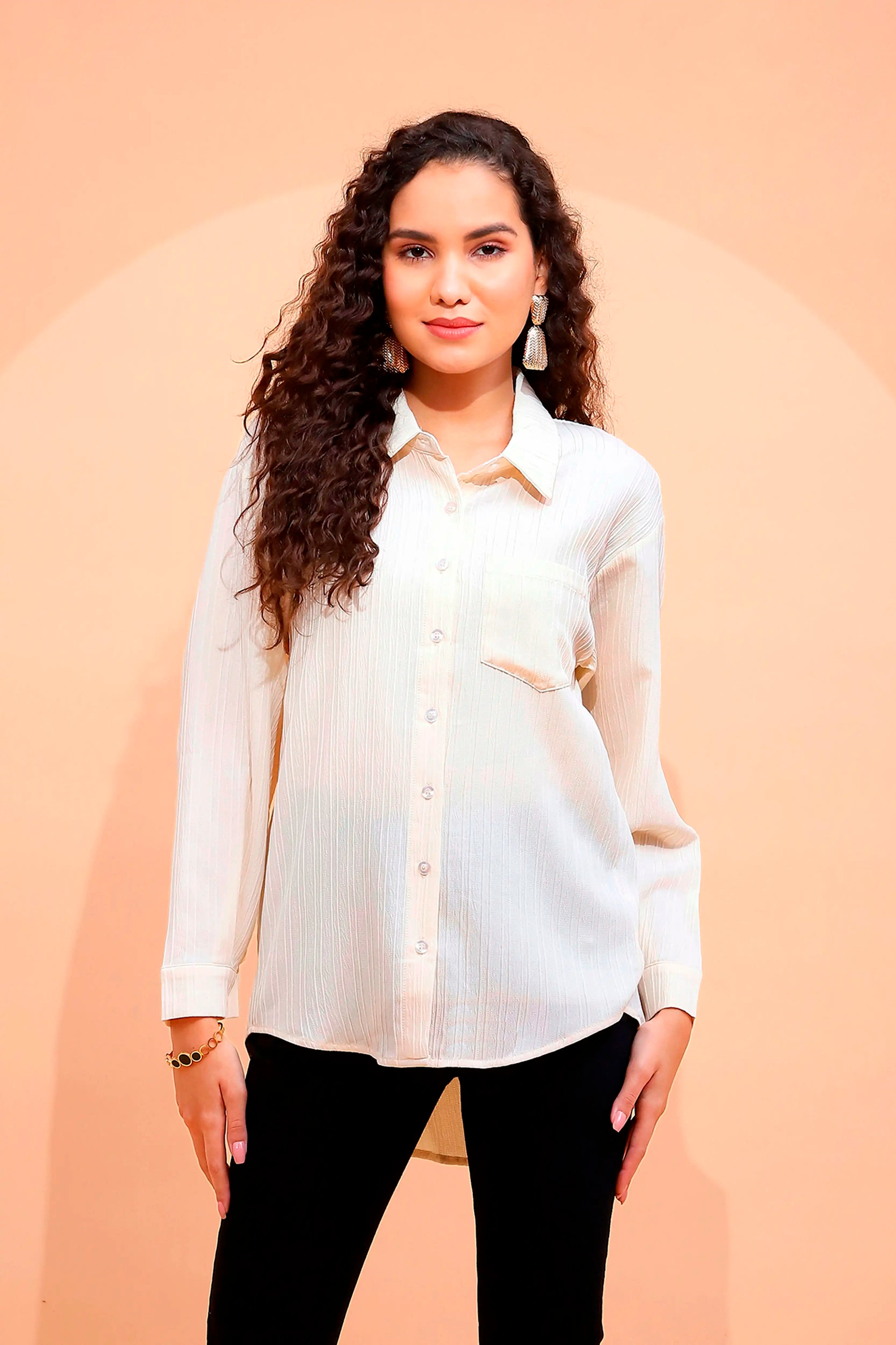 White Textured cotton Shirt