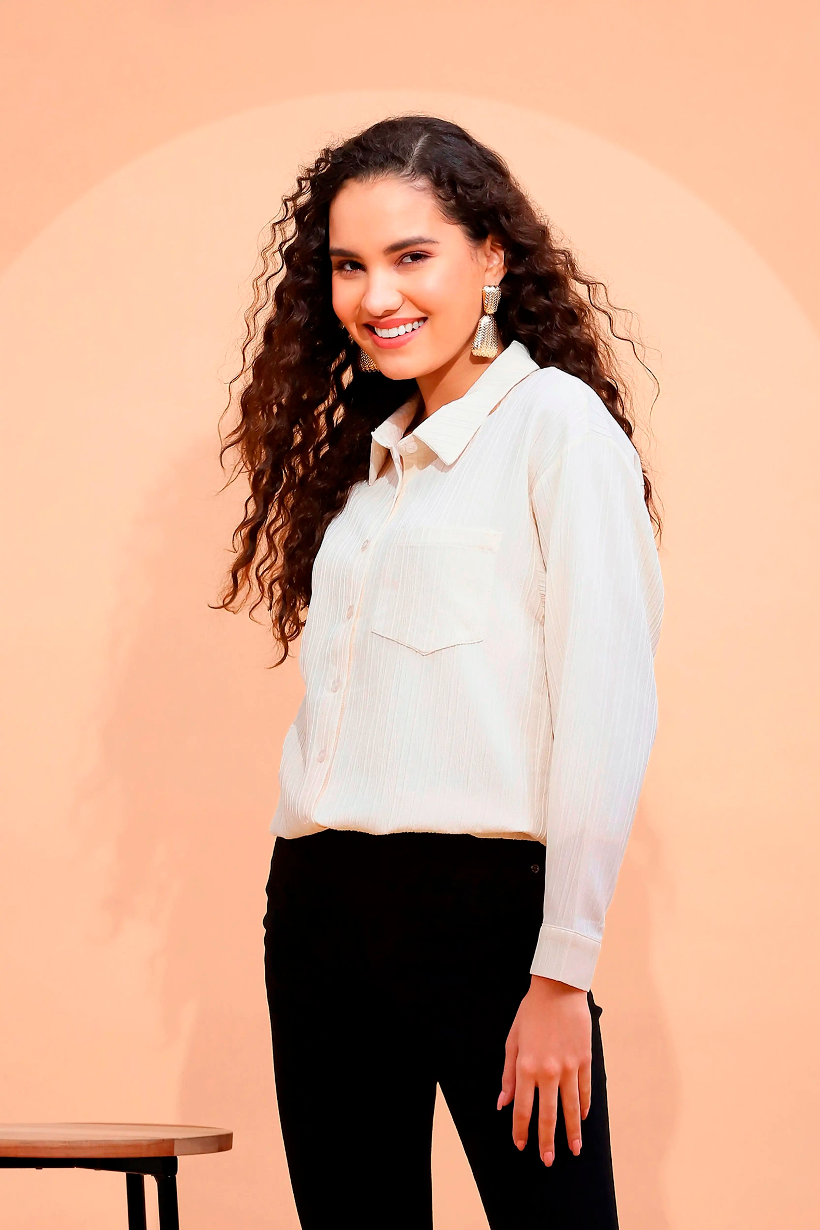 White Textured cotton Shirt