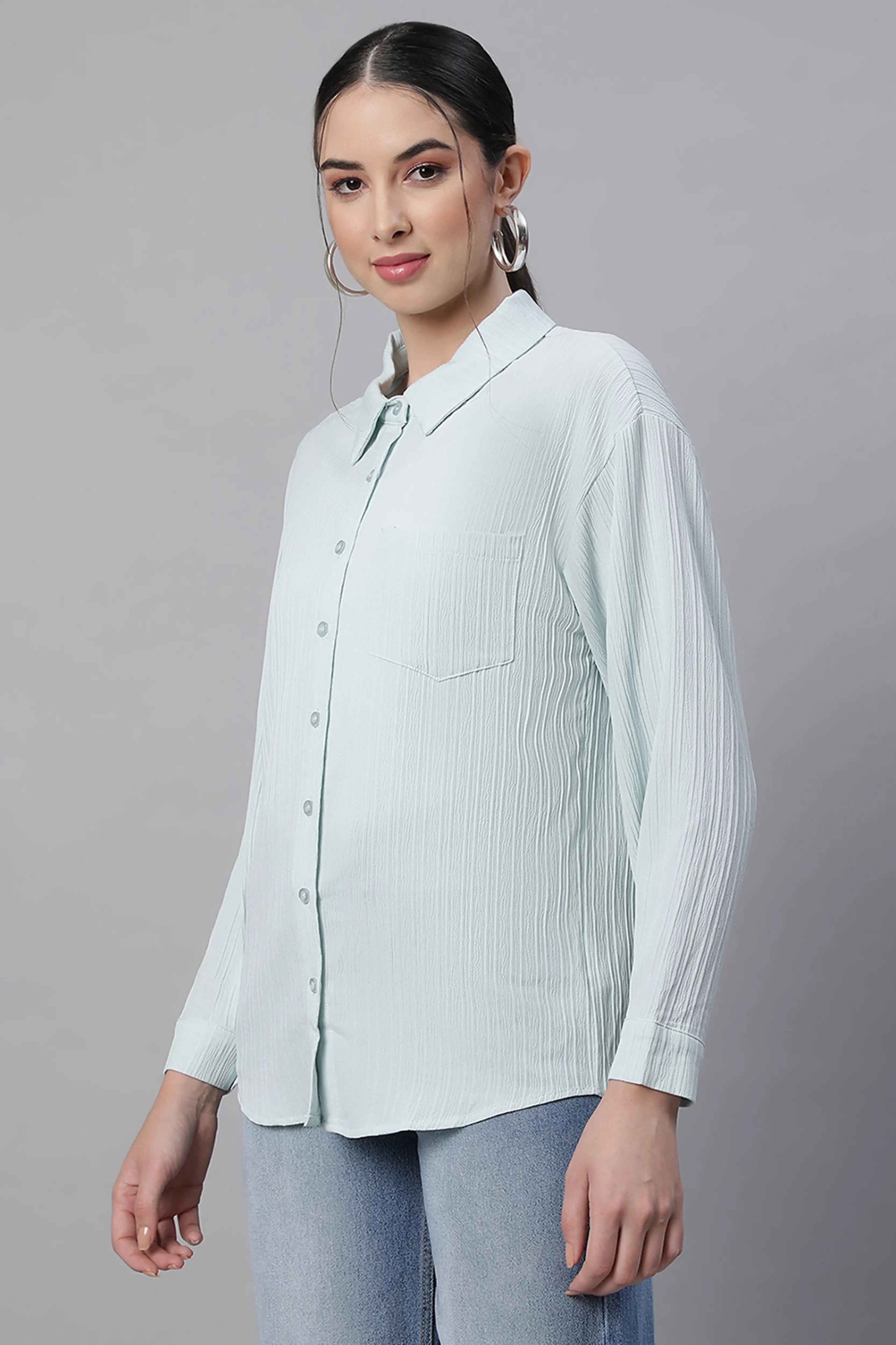 Sky Textured High-Low Cotton Shirt