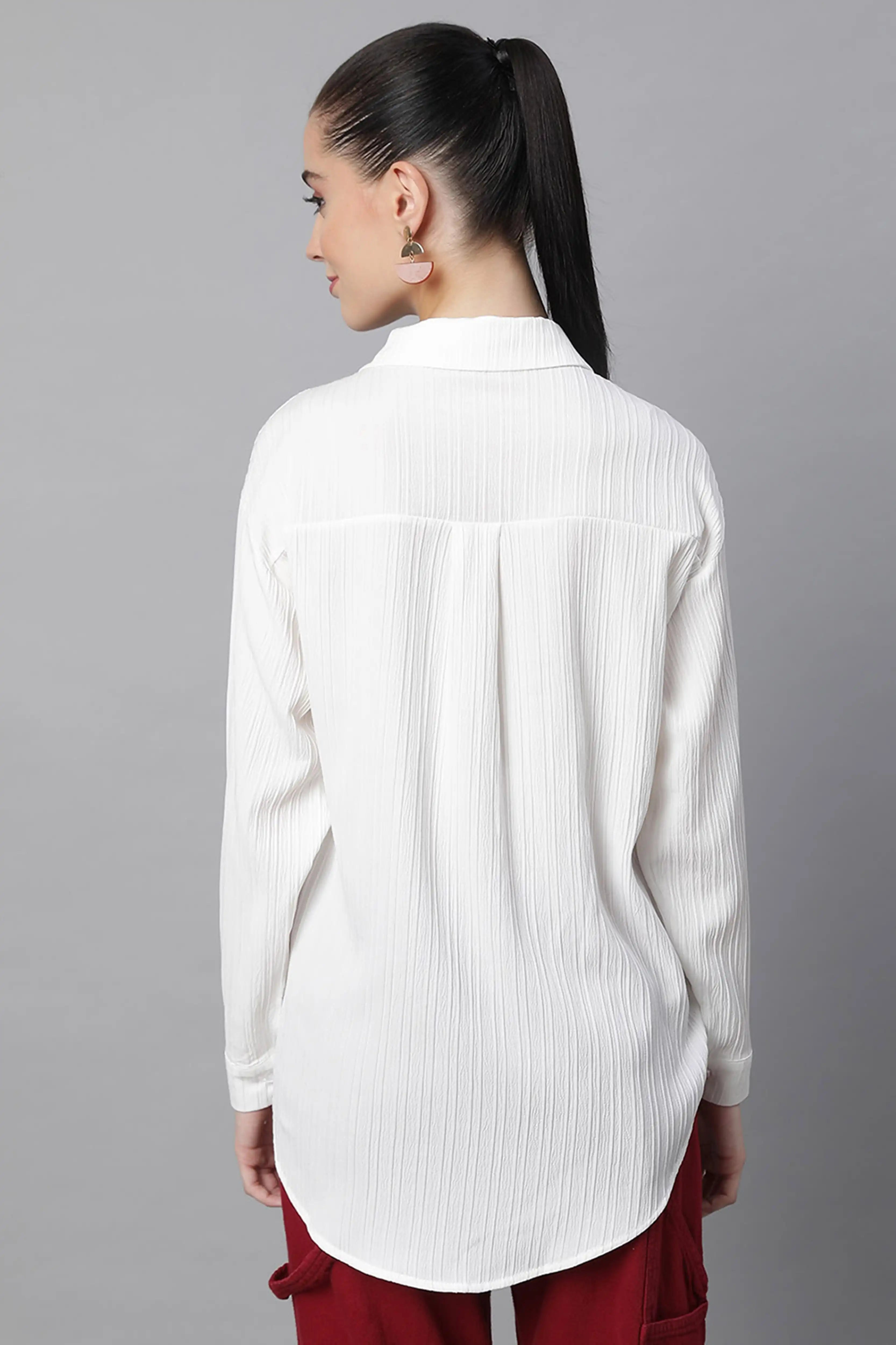 White Textured High-Low Cotton Shirt