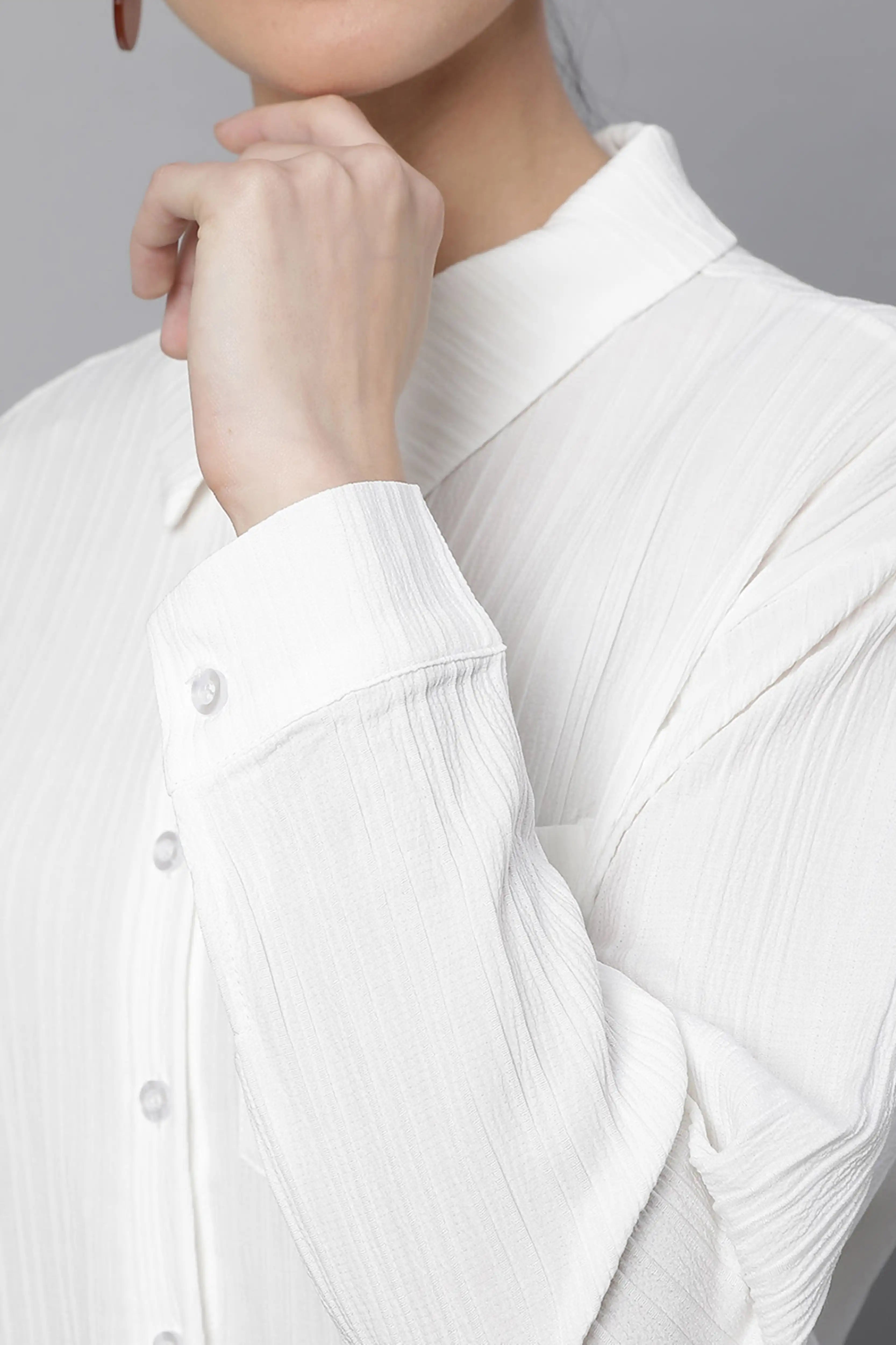 White Textured High-Low Cotton Shirt