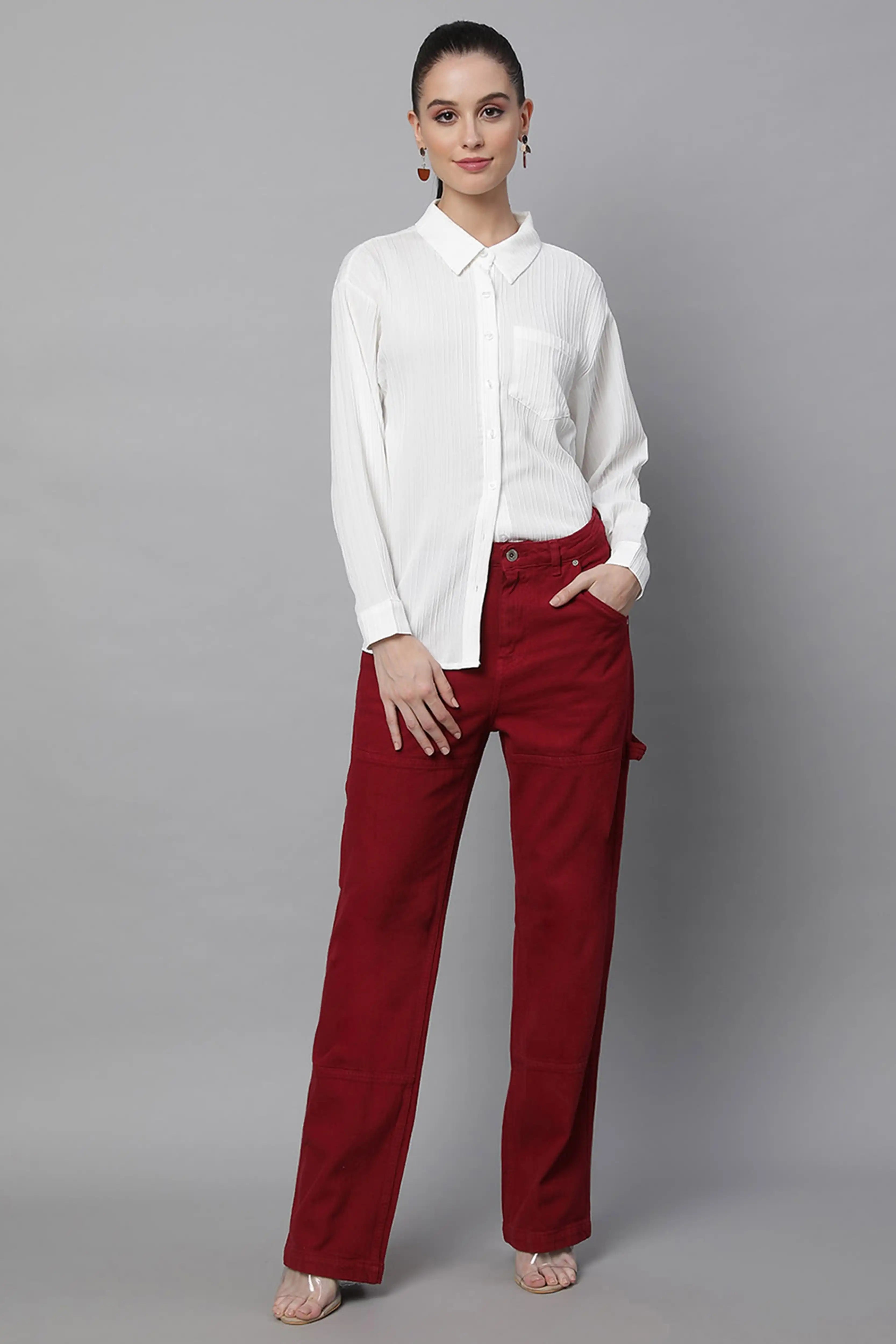 White Textured High-Low Cotton Shirt