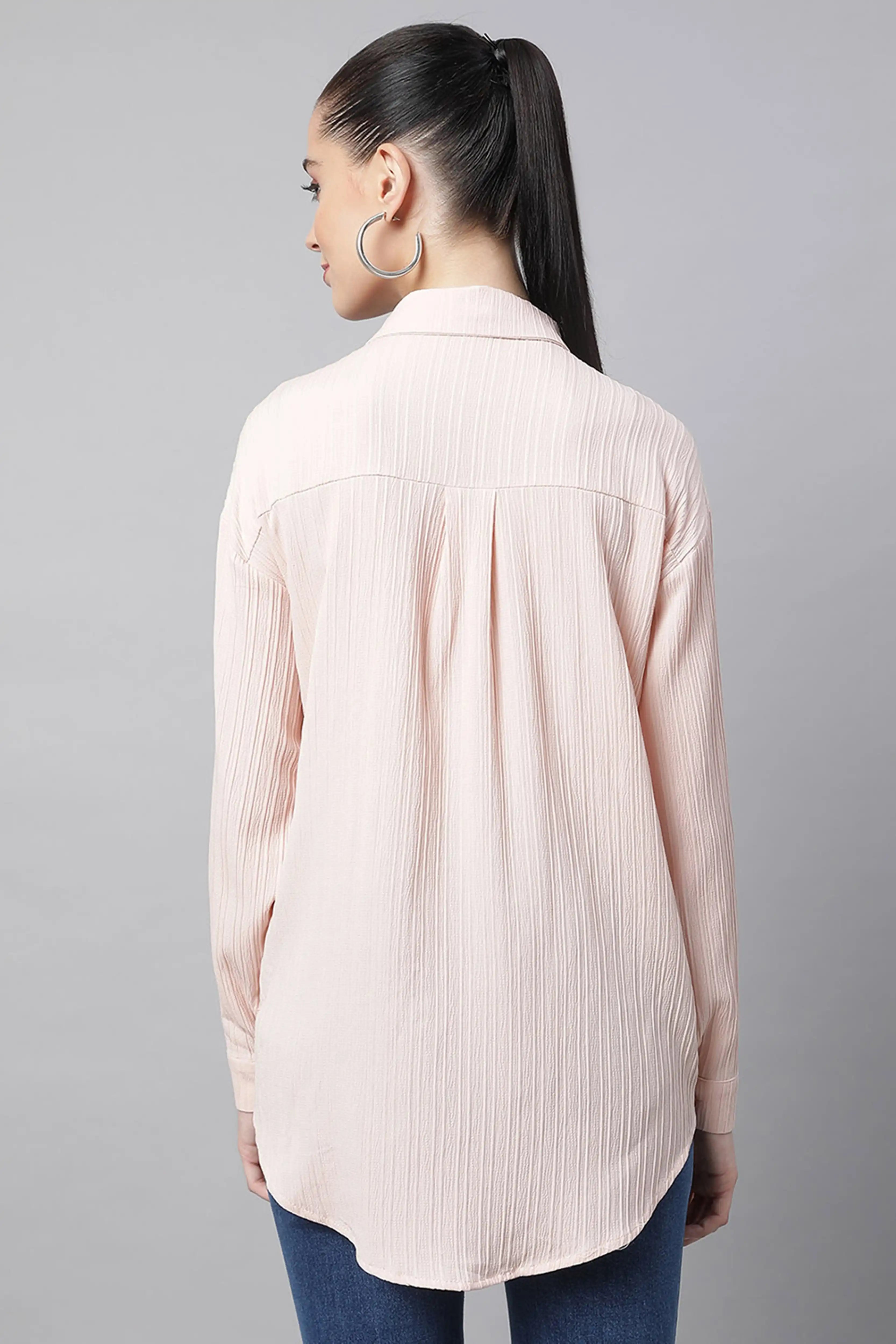 Pink Textured High-Low Cotton Shirt