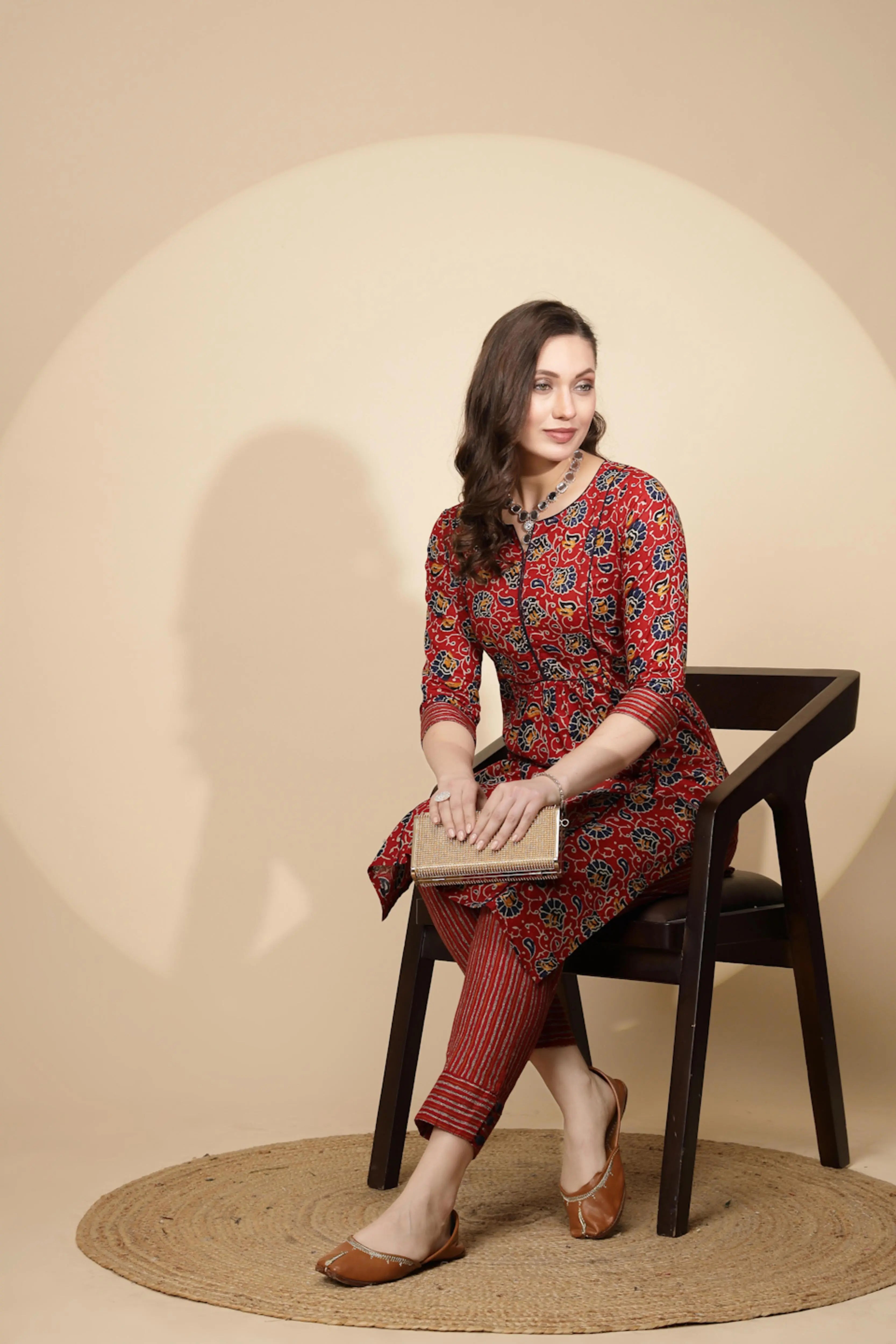Red Cotton Kurta Set - Global Republic