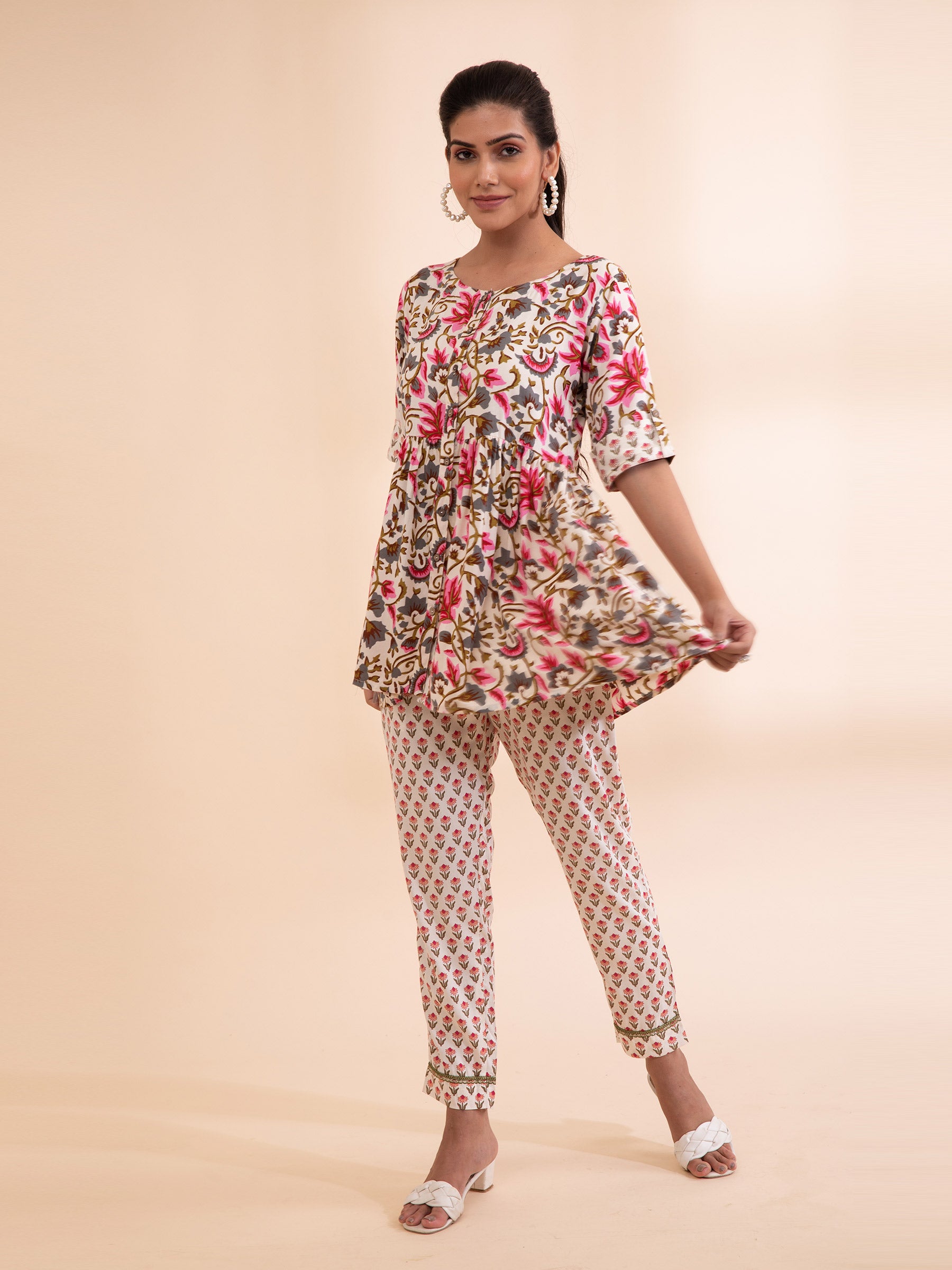 Women Multi Round Neck Printed Tunic Set - Global Republic