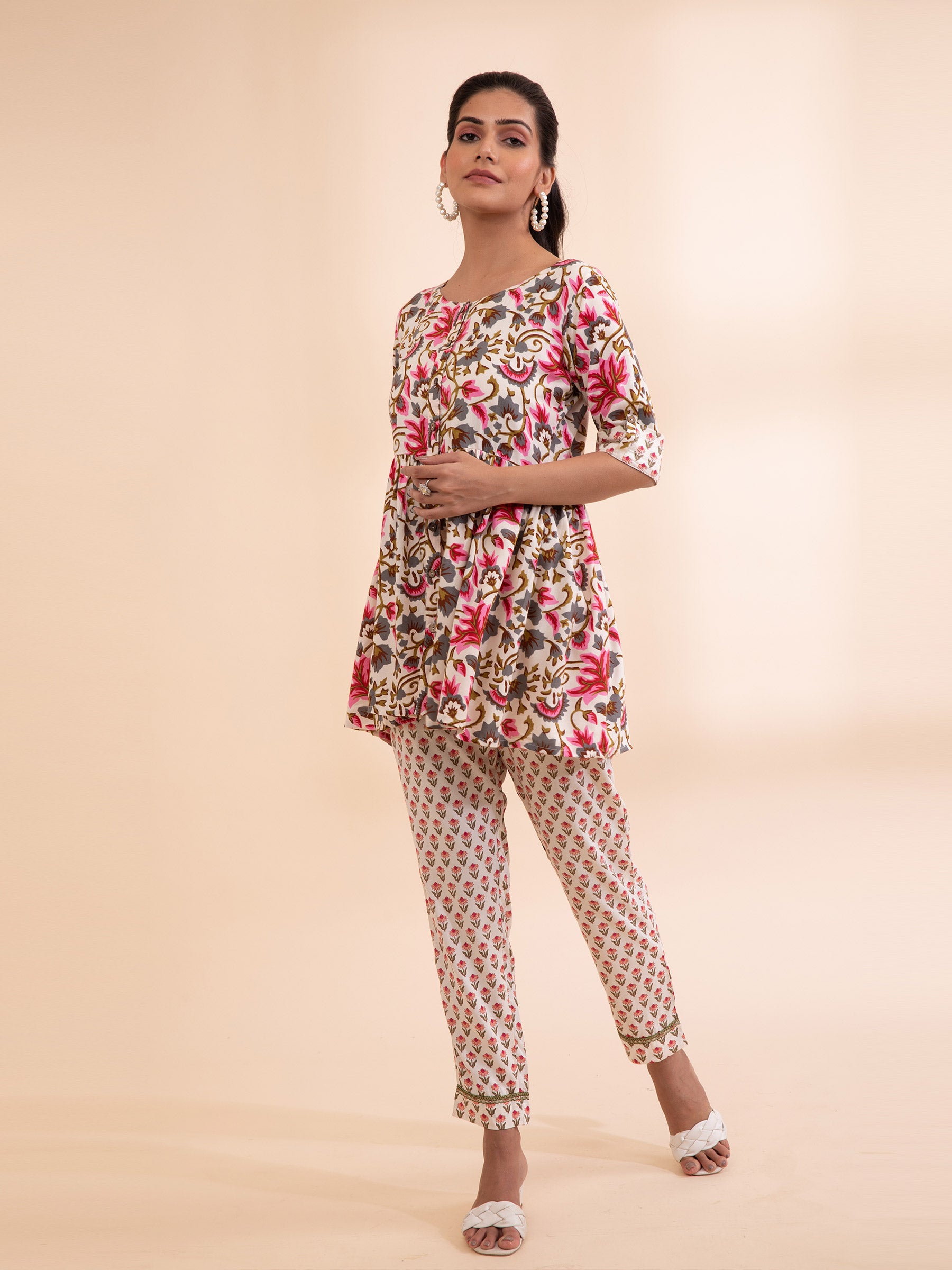 Women Multi Round Neck Printed Tunic Set - Global Republic
