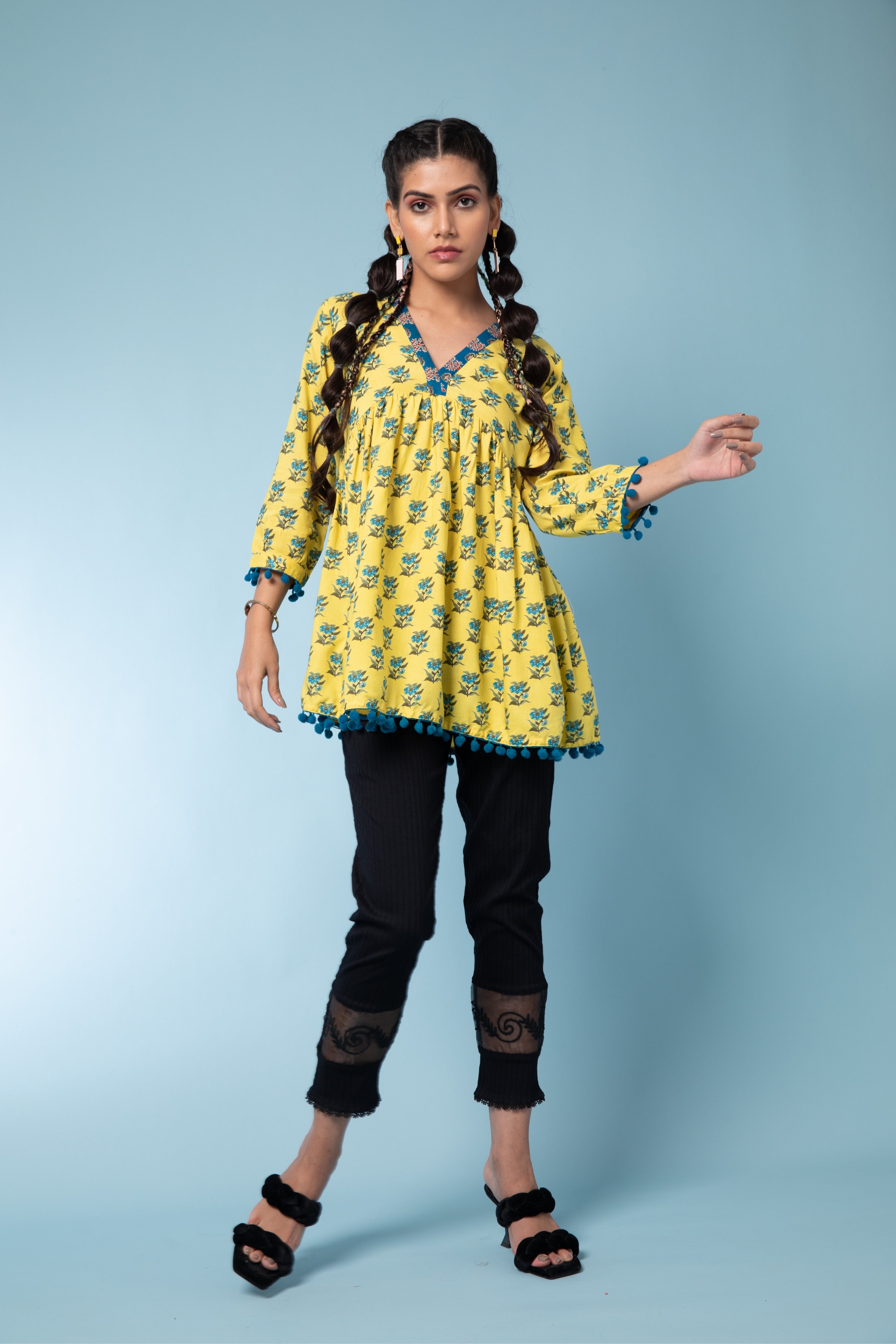 Mustard Floral Printed Cotton Tunic