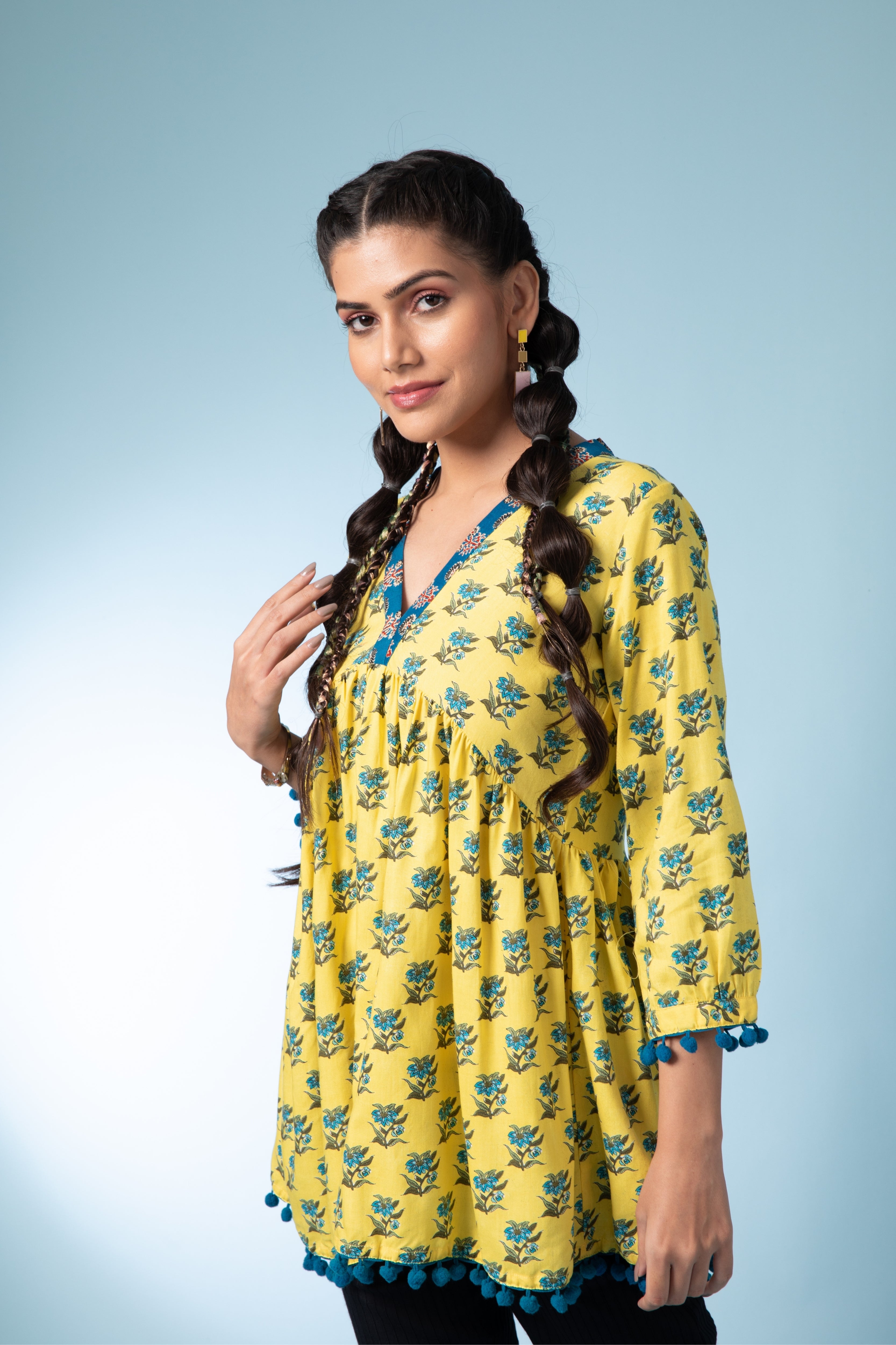 Mustard Floral Printed Cotton Tunic