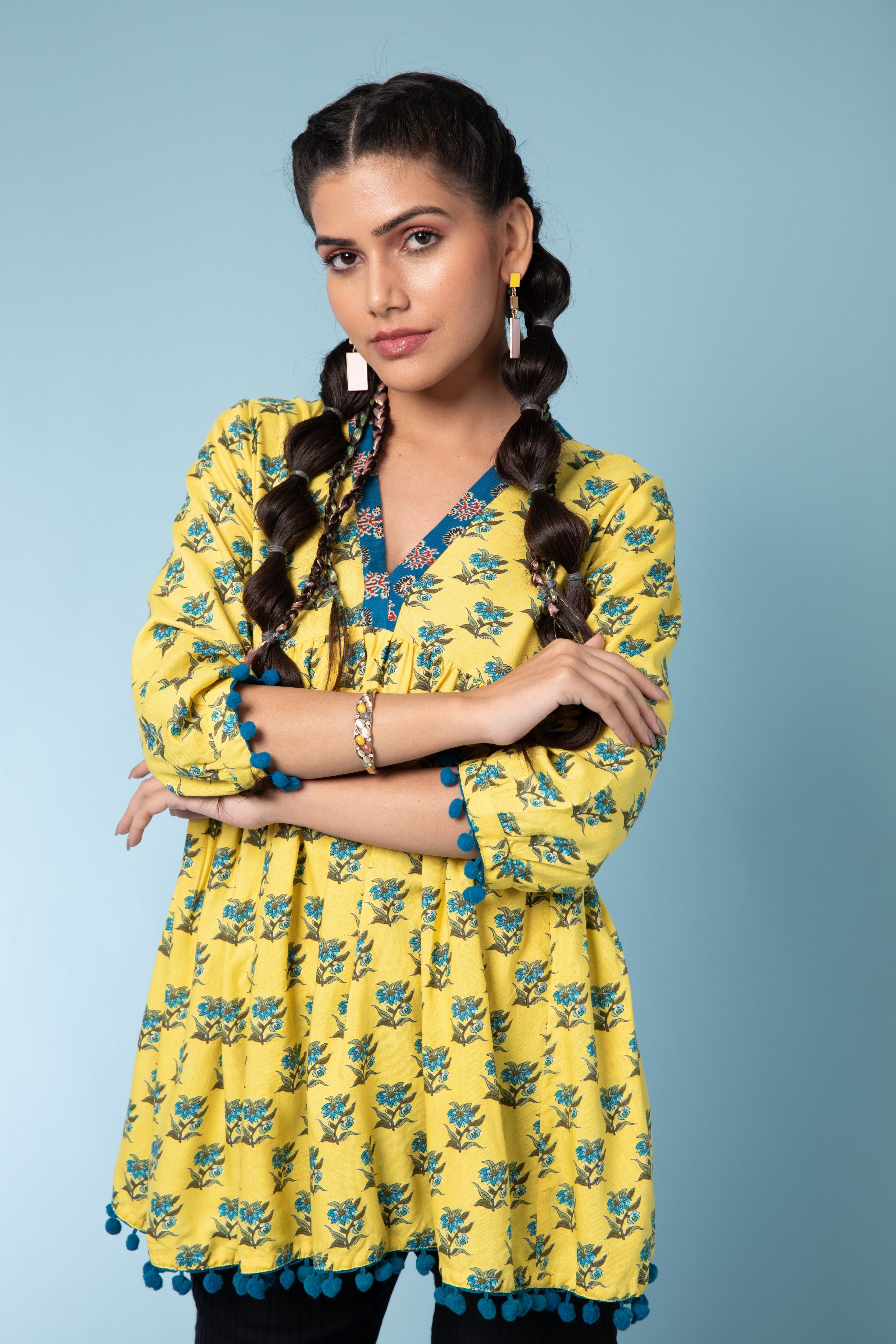Mustard Floral Printed Cotton Tunic