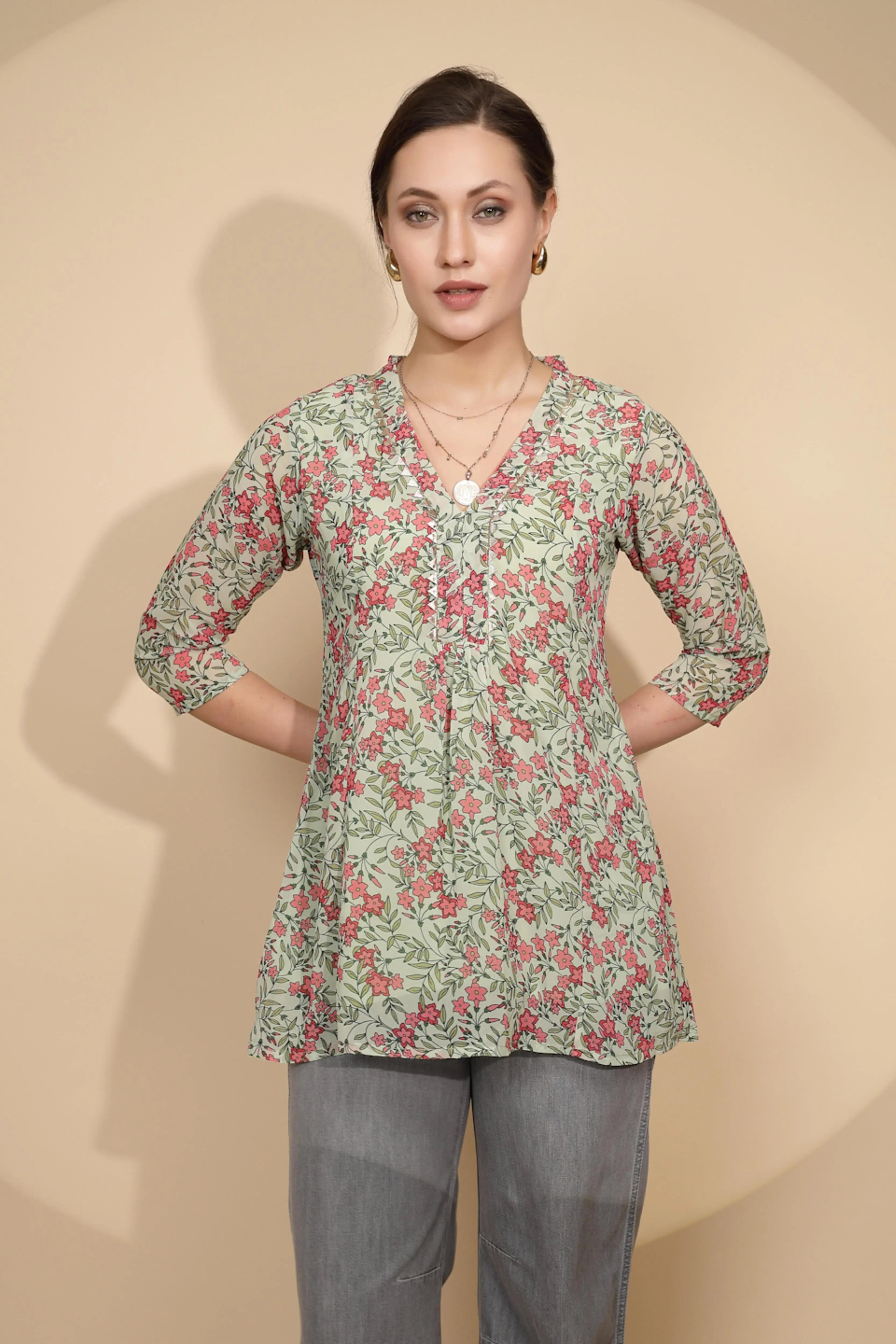 Green Cotton Regular Fit Tunic For Women - Global Republic