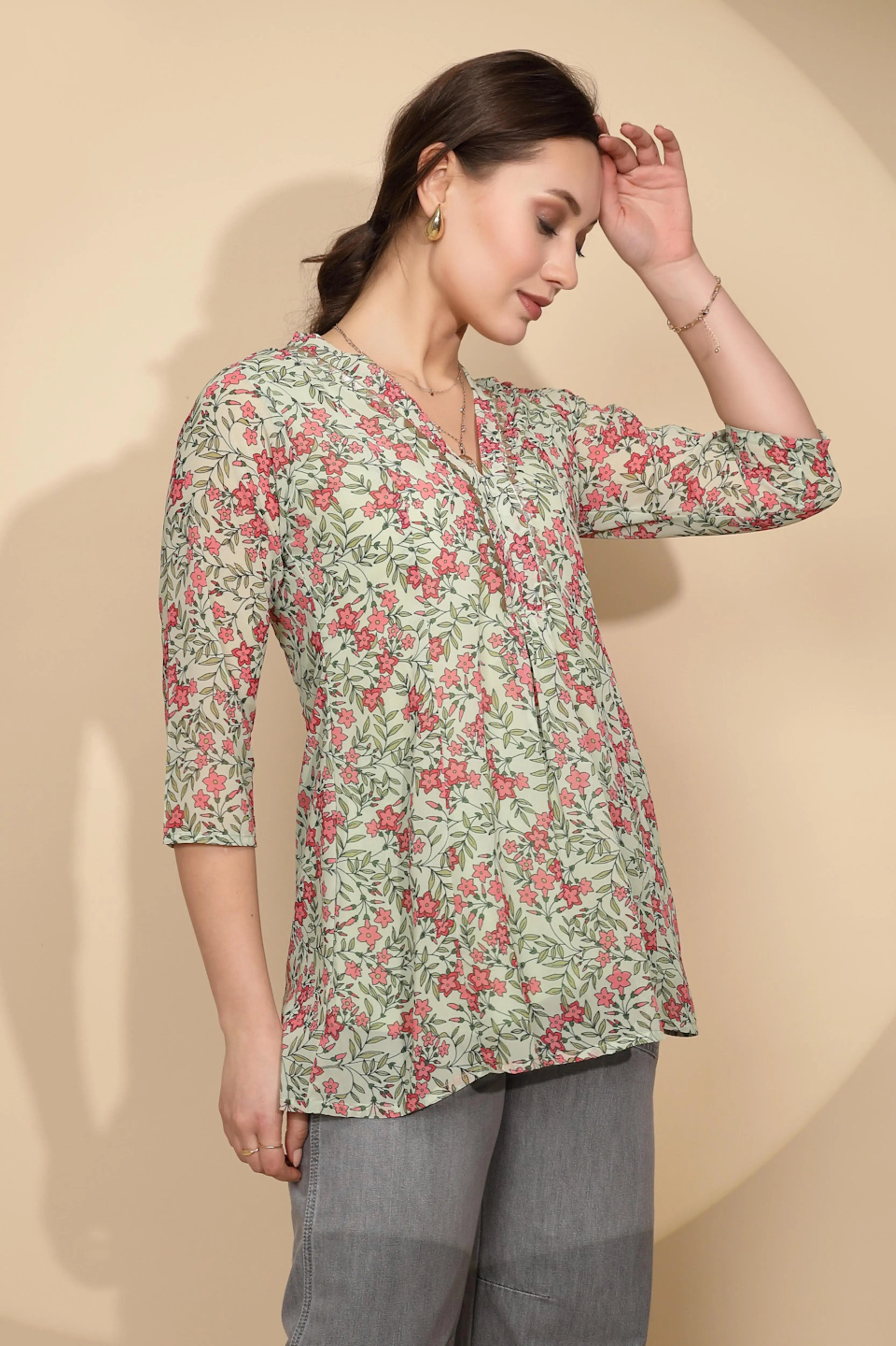 Green Cotton Regular Fit Tunic For Women - Global Republic