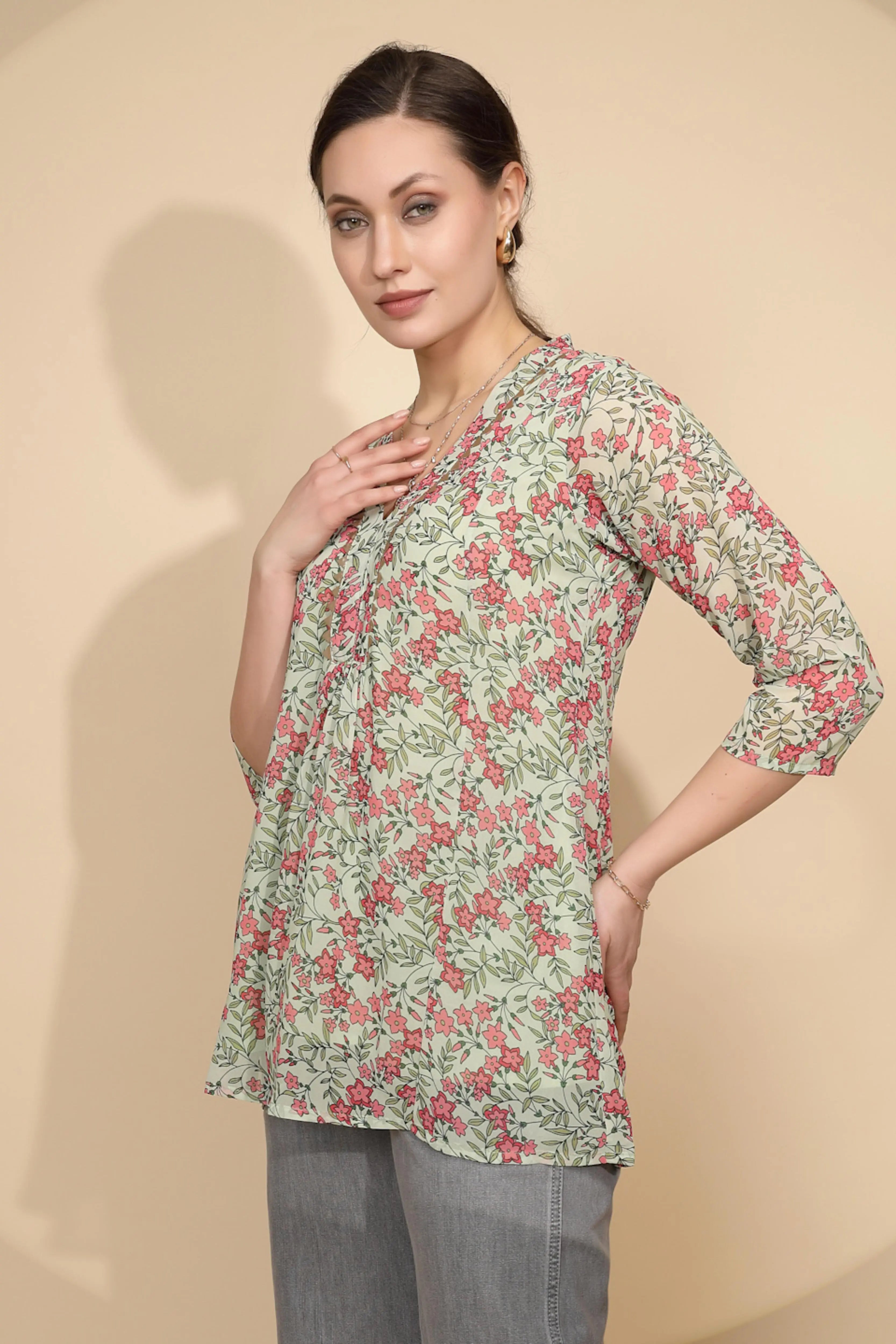 Green Cotton Regular Fit Tunic For Women - Global Republic