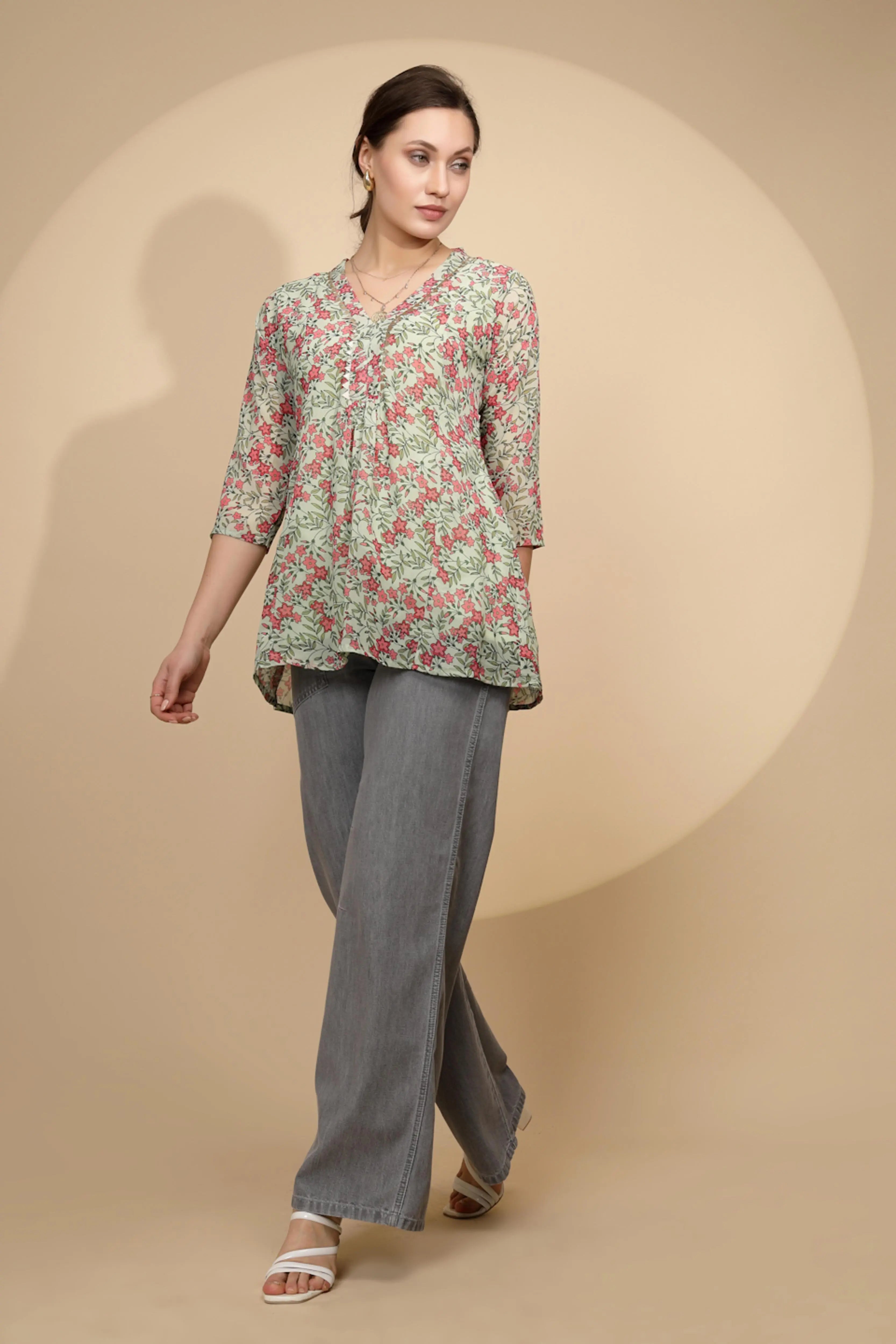 Green Cotton Regular Fit Tunic For Women - Global Republic