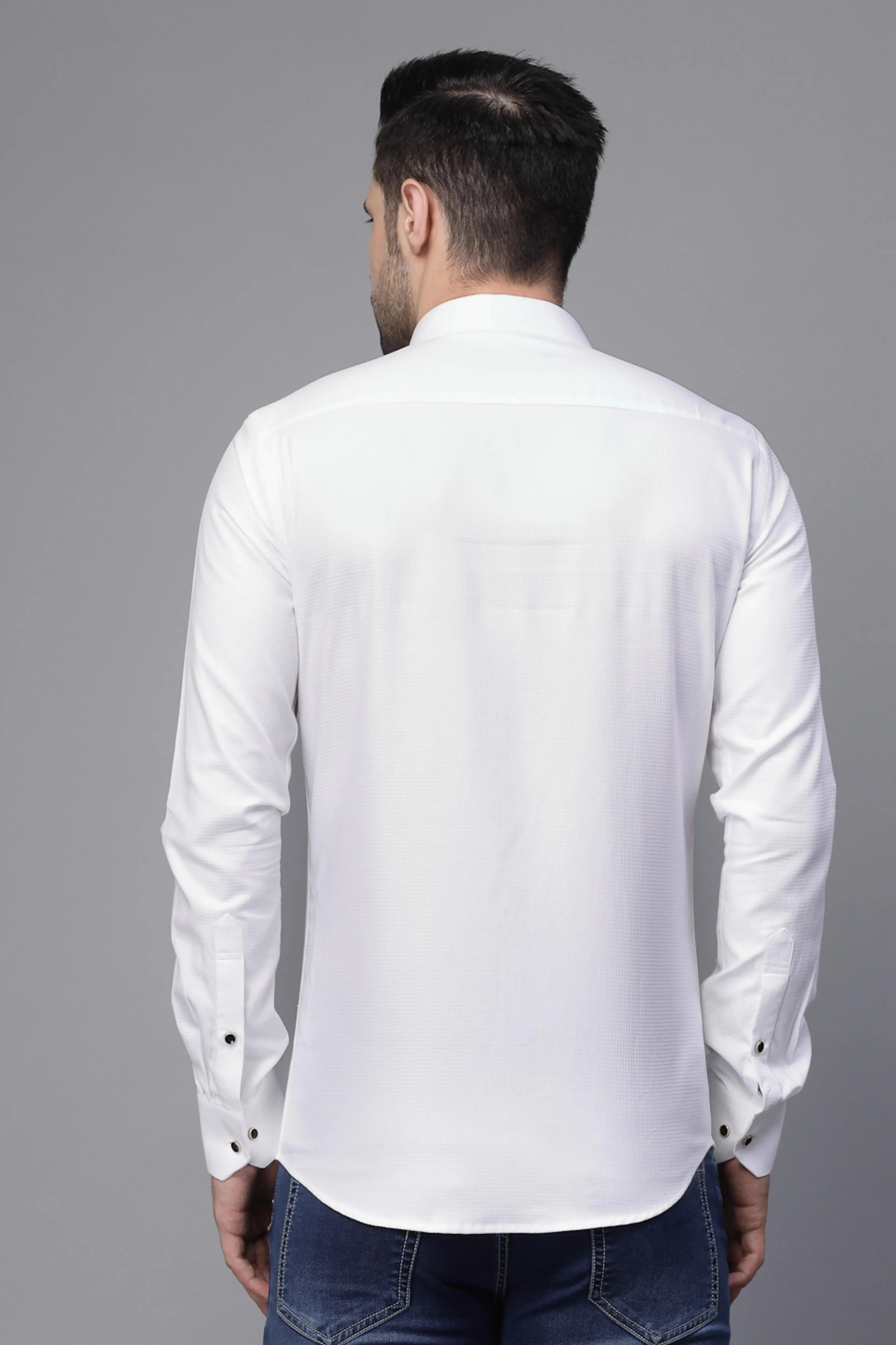 Mens White Collar Neck Solid Regular Shirt - Global Republic