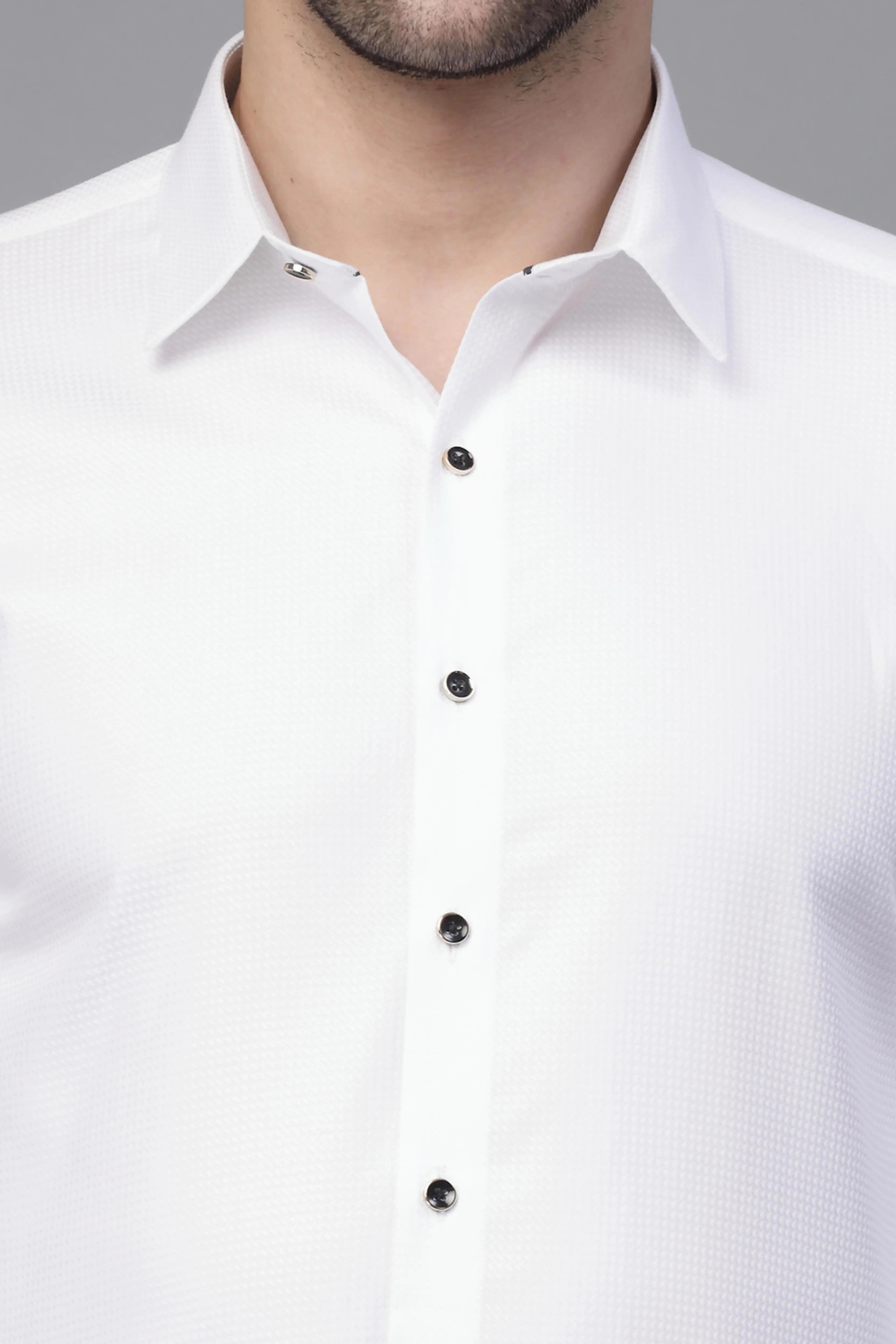 Mens White Collar Neck Solid Regular Shirt - Global Republic