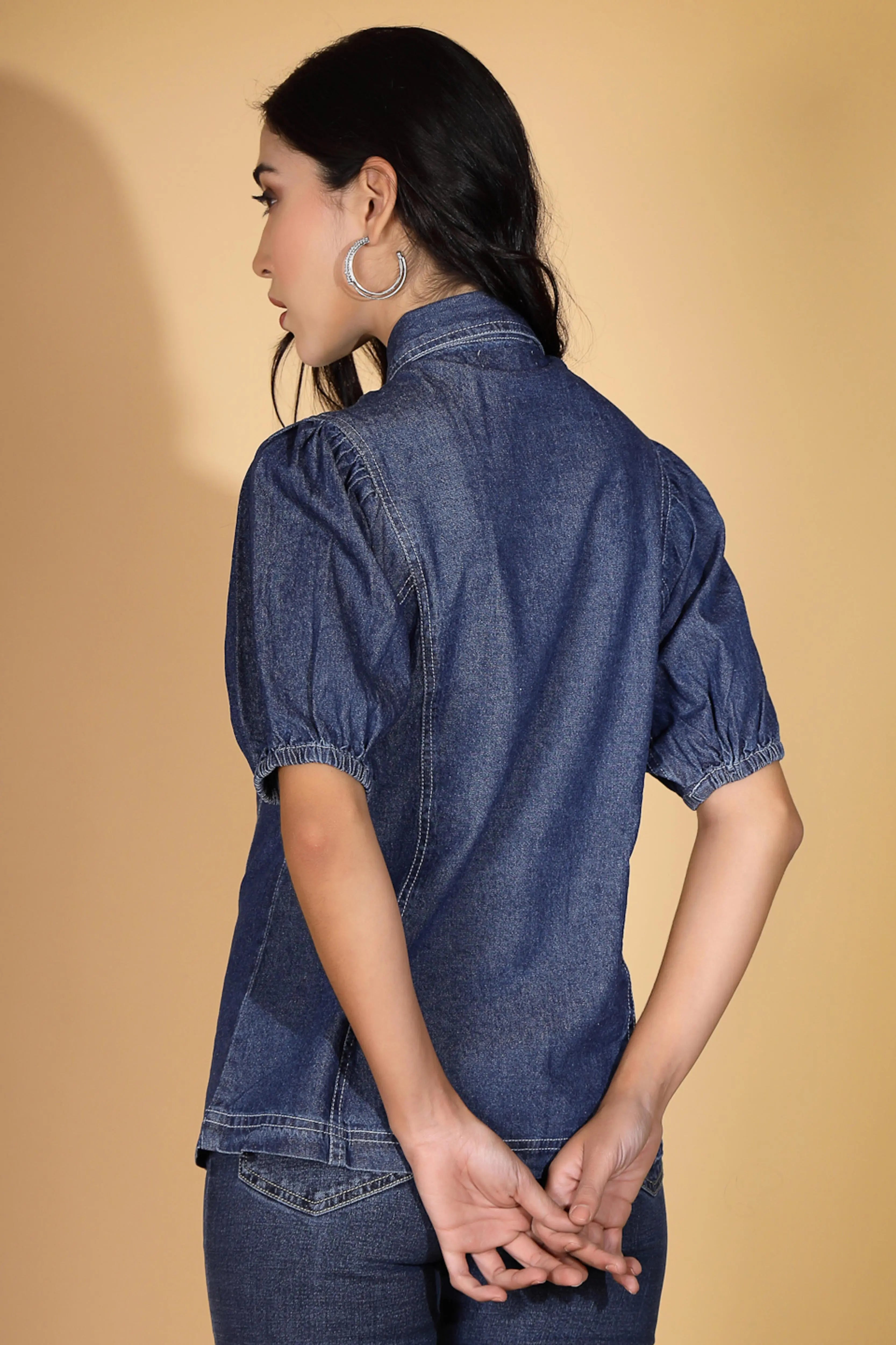 Blue Denim Collar Neck Shirt - Global Republic