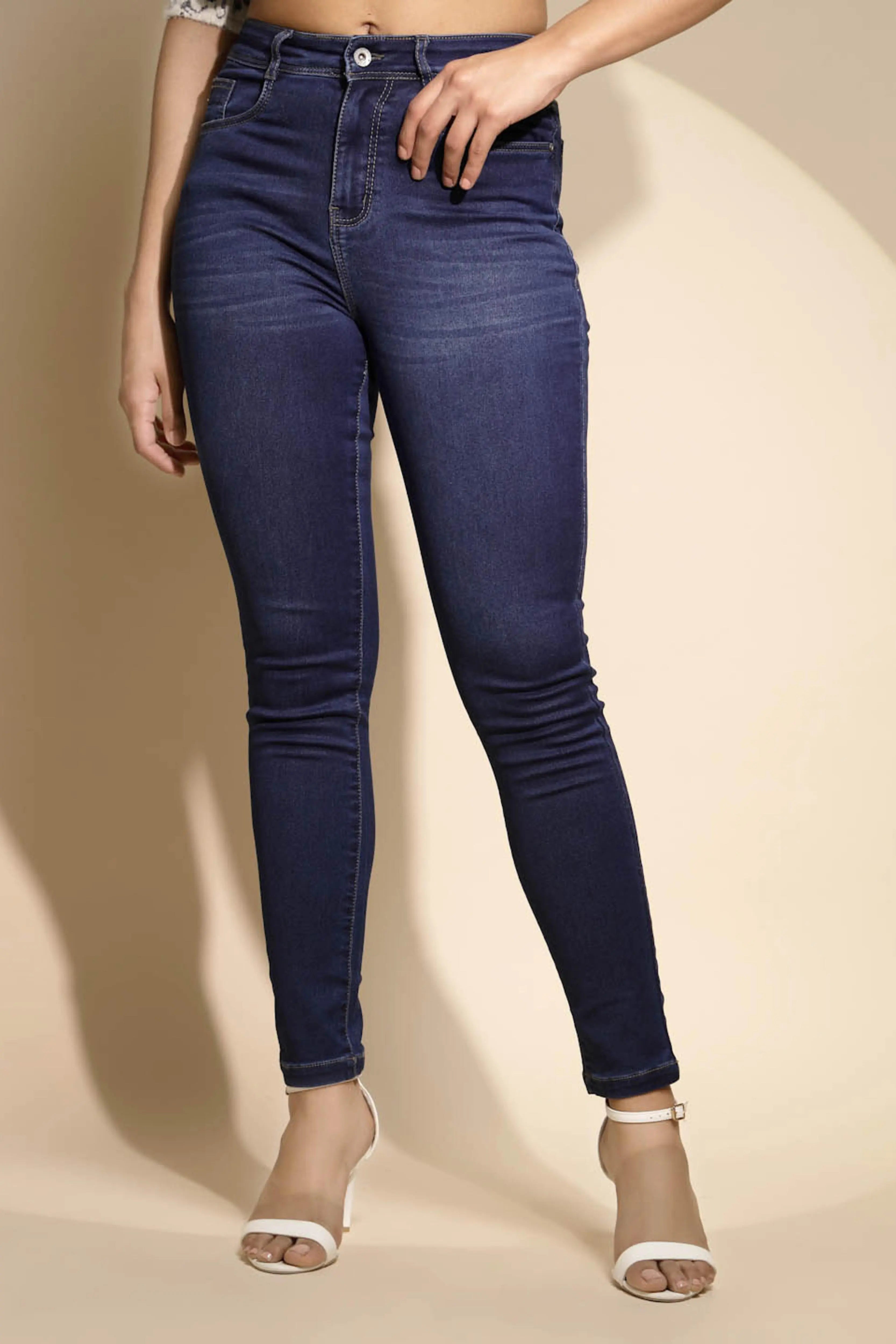 Blue High Rise Slim Fit Jeans - Global Republic
