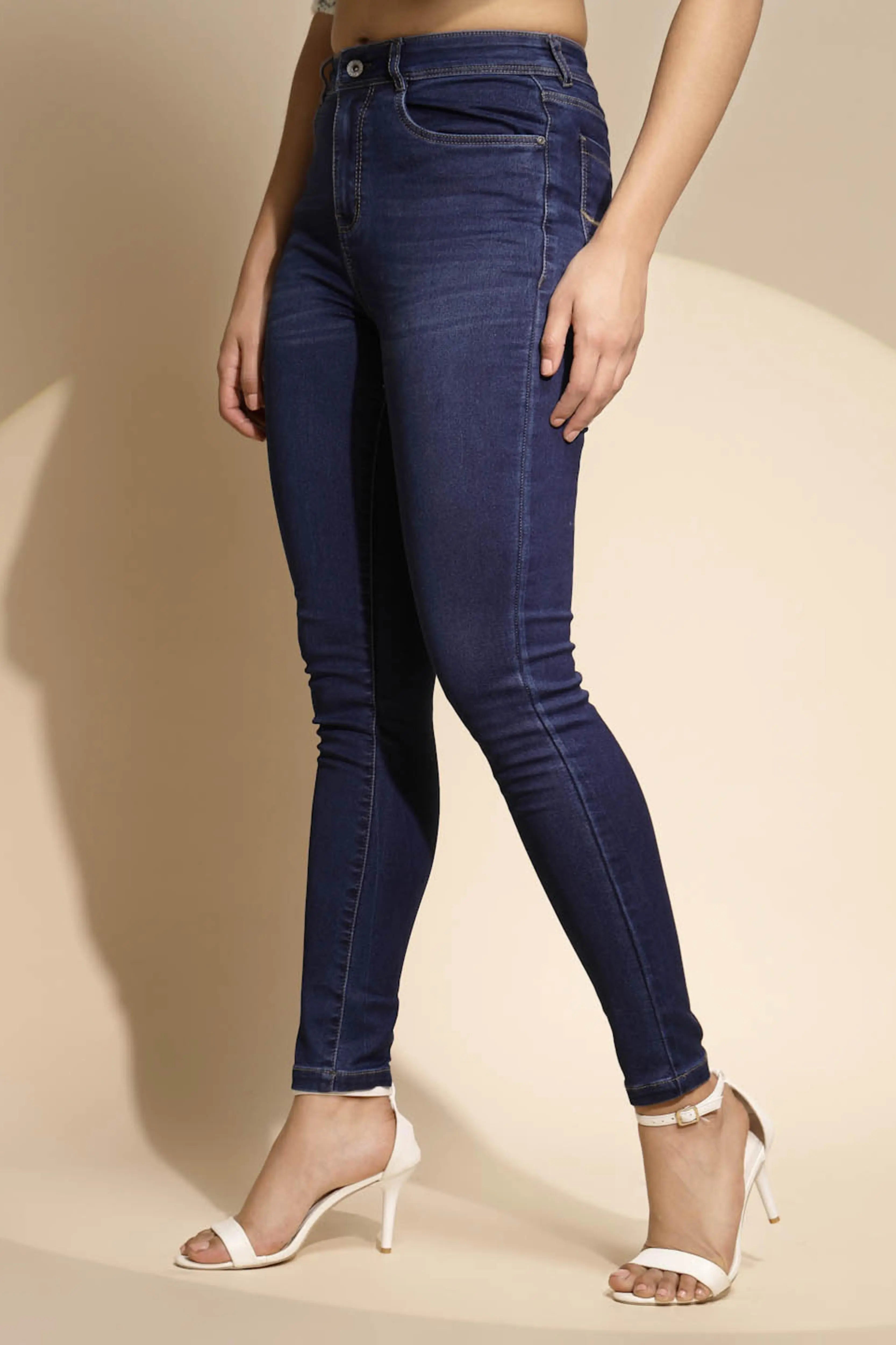 Blue High Rise Slim Fit Jeans - Global Republic