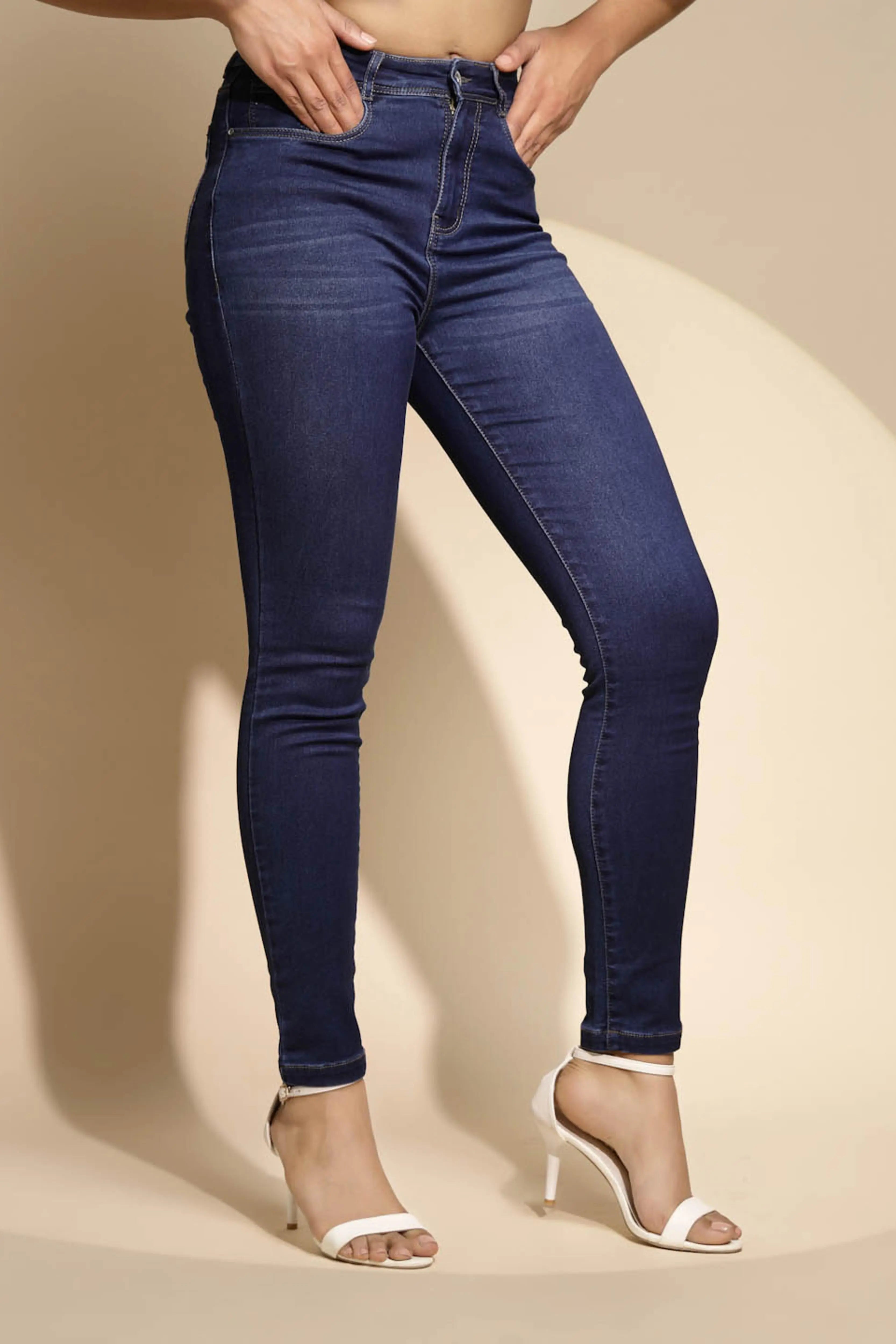 Blue High Rise Slim Fit Jeans - Global Republic