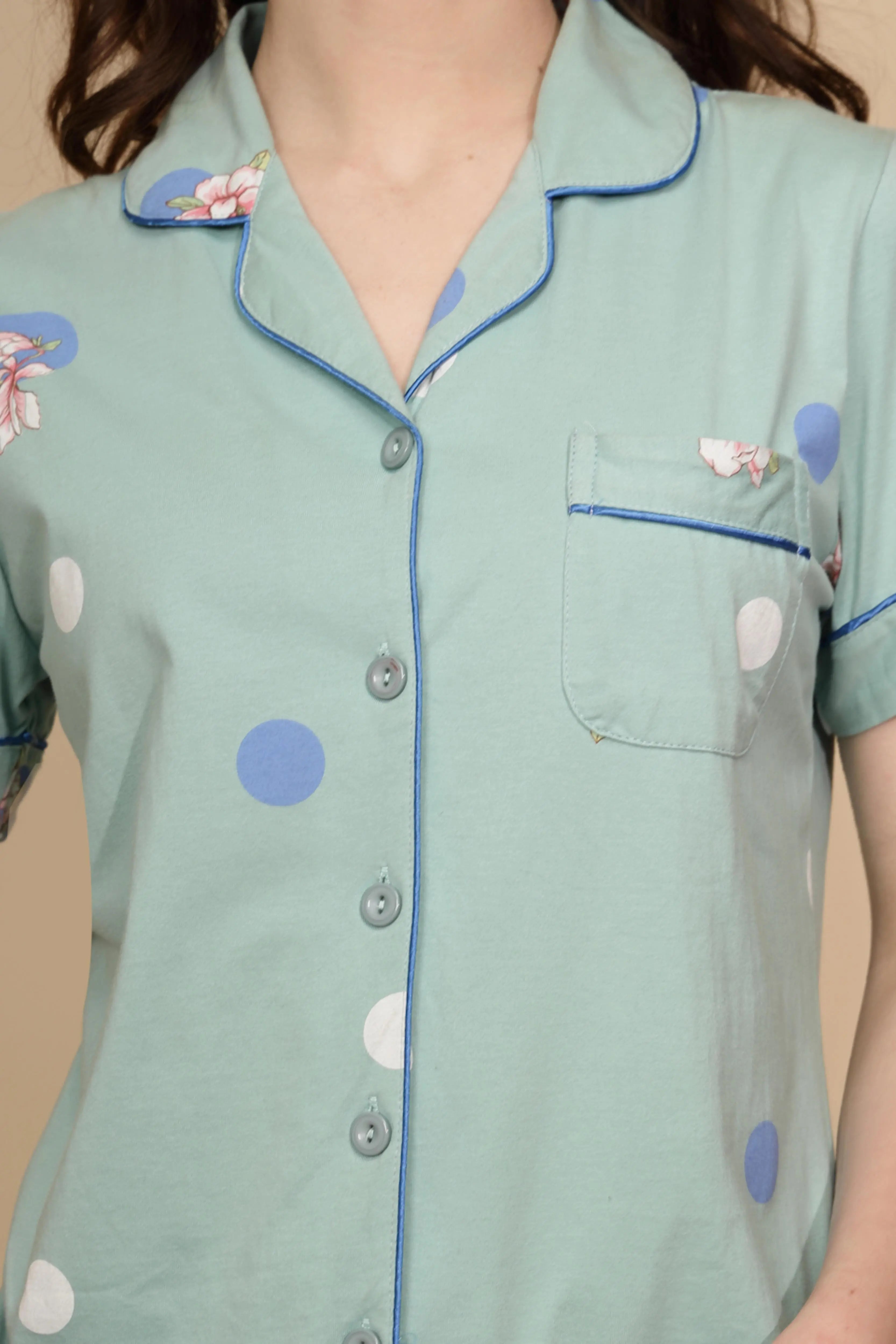 Green Cotton Night Suit - Global Republic