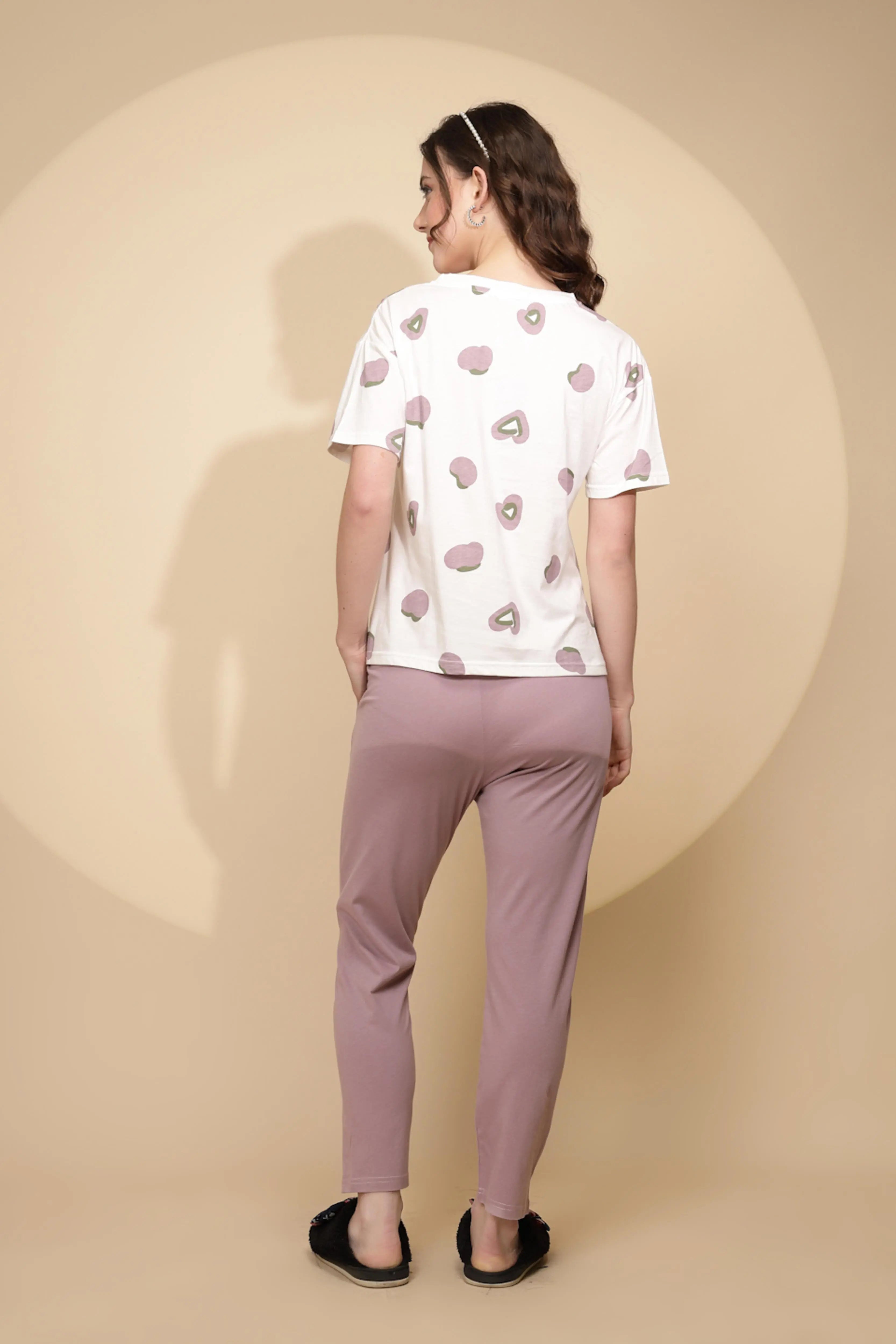 Lilac Cotton Blend Regular Fit Night Suit For Women - Global Republic