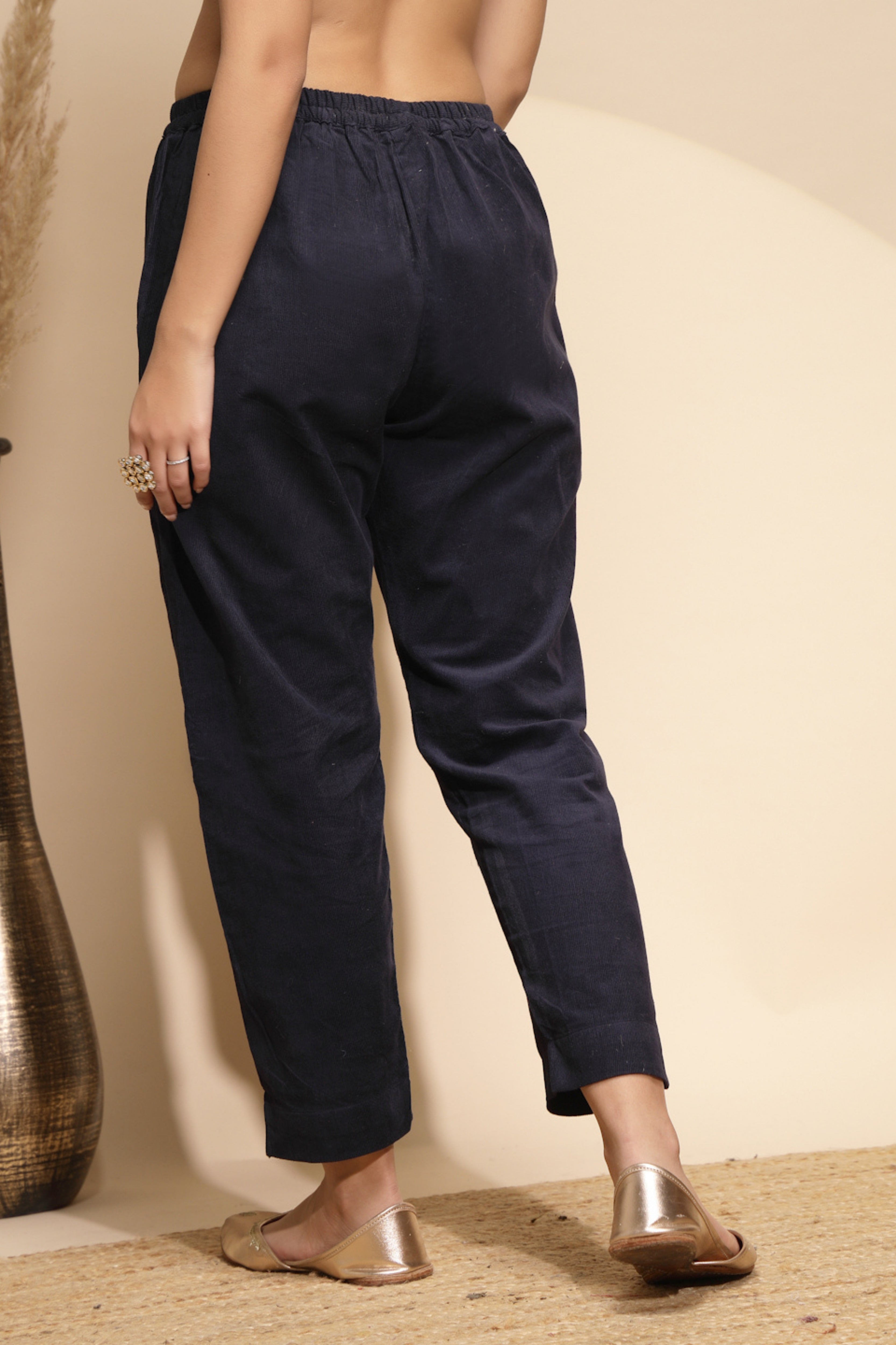 Blue Solid Wool Blend Pant