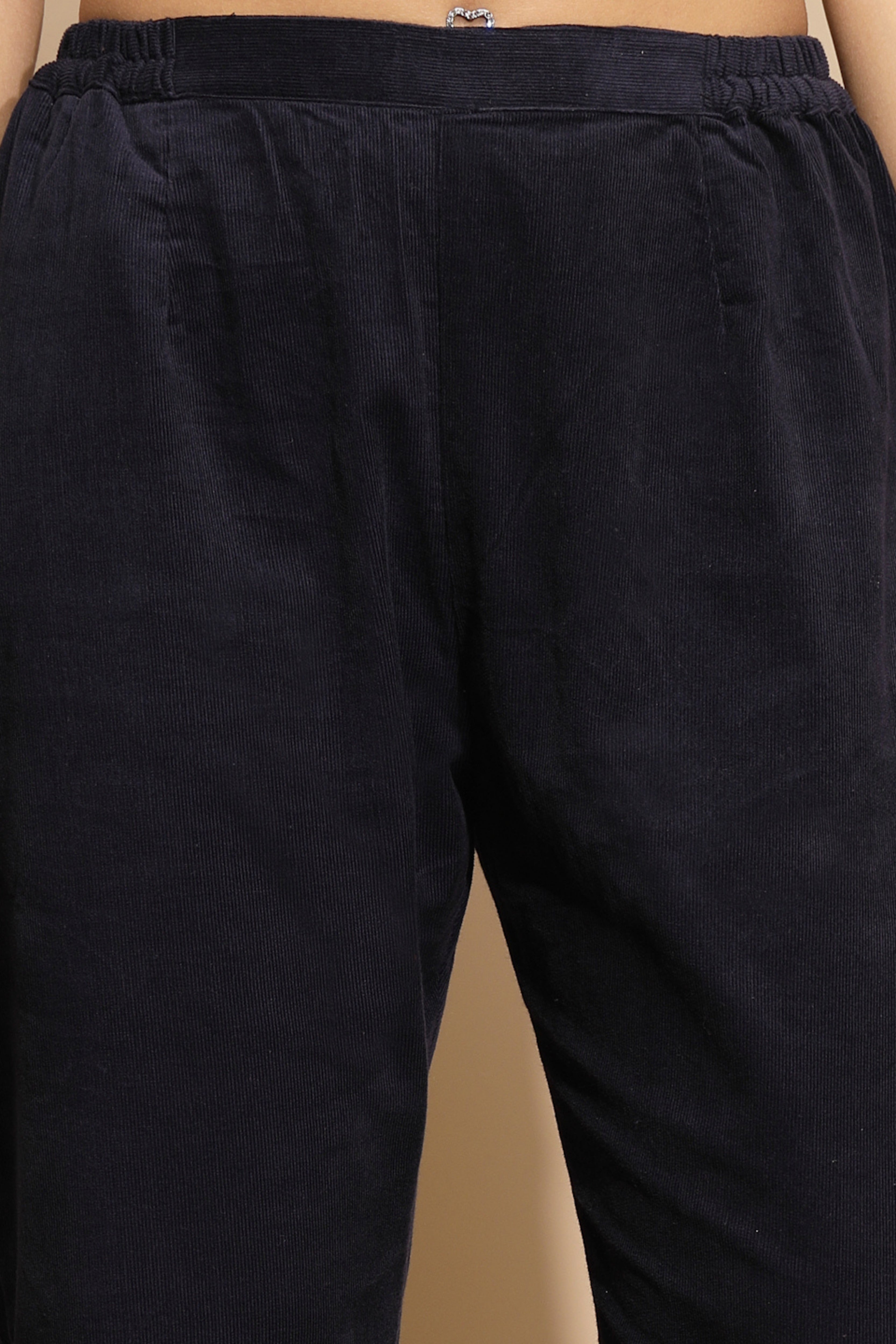 Blue Solid Wool Blend Pant