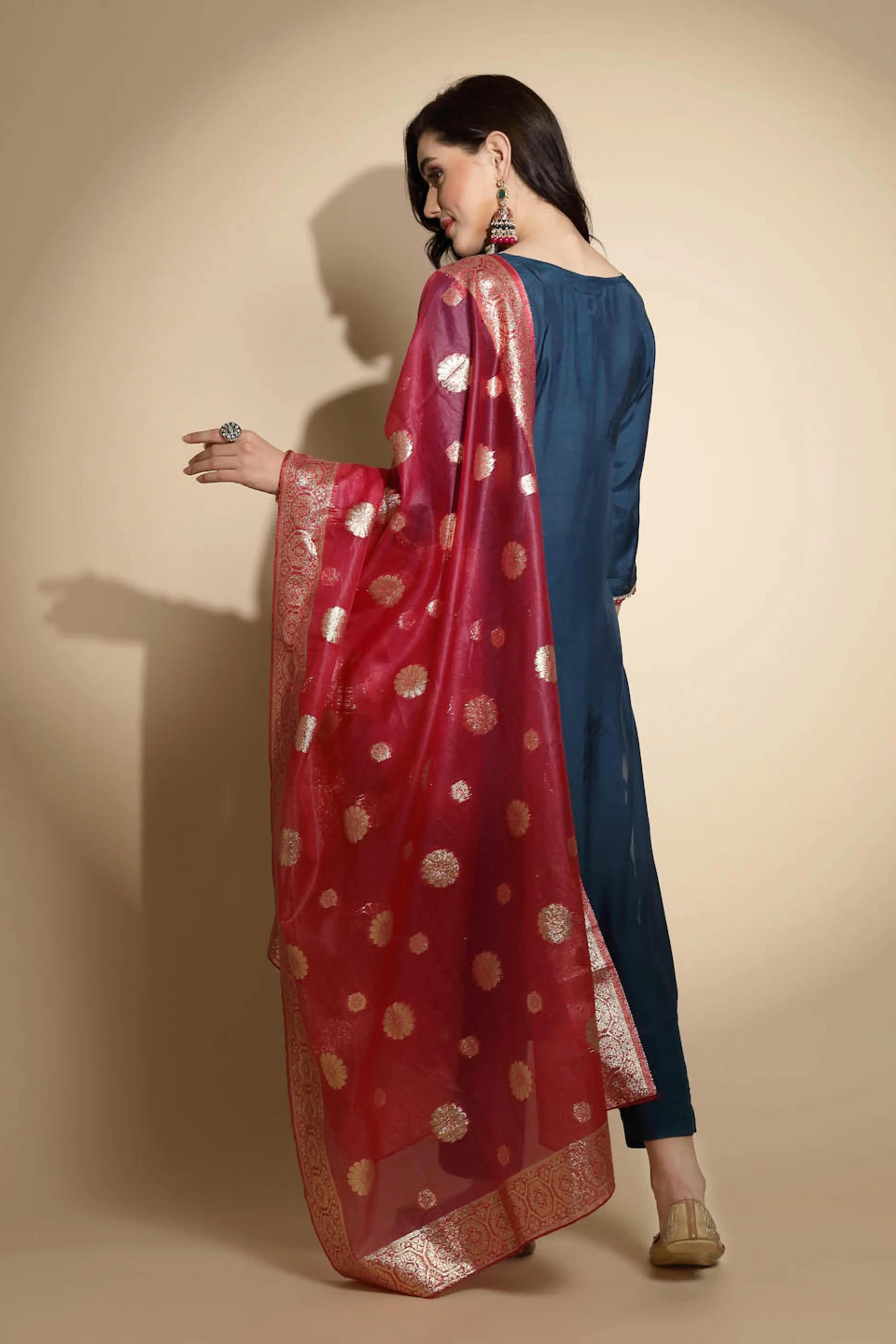 Teal Embroidered Cotton Suit Set - Global Republic