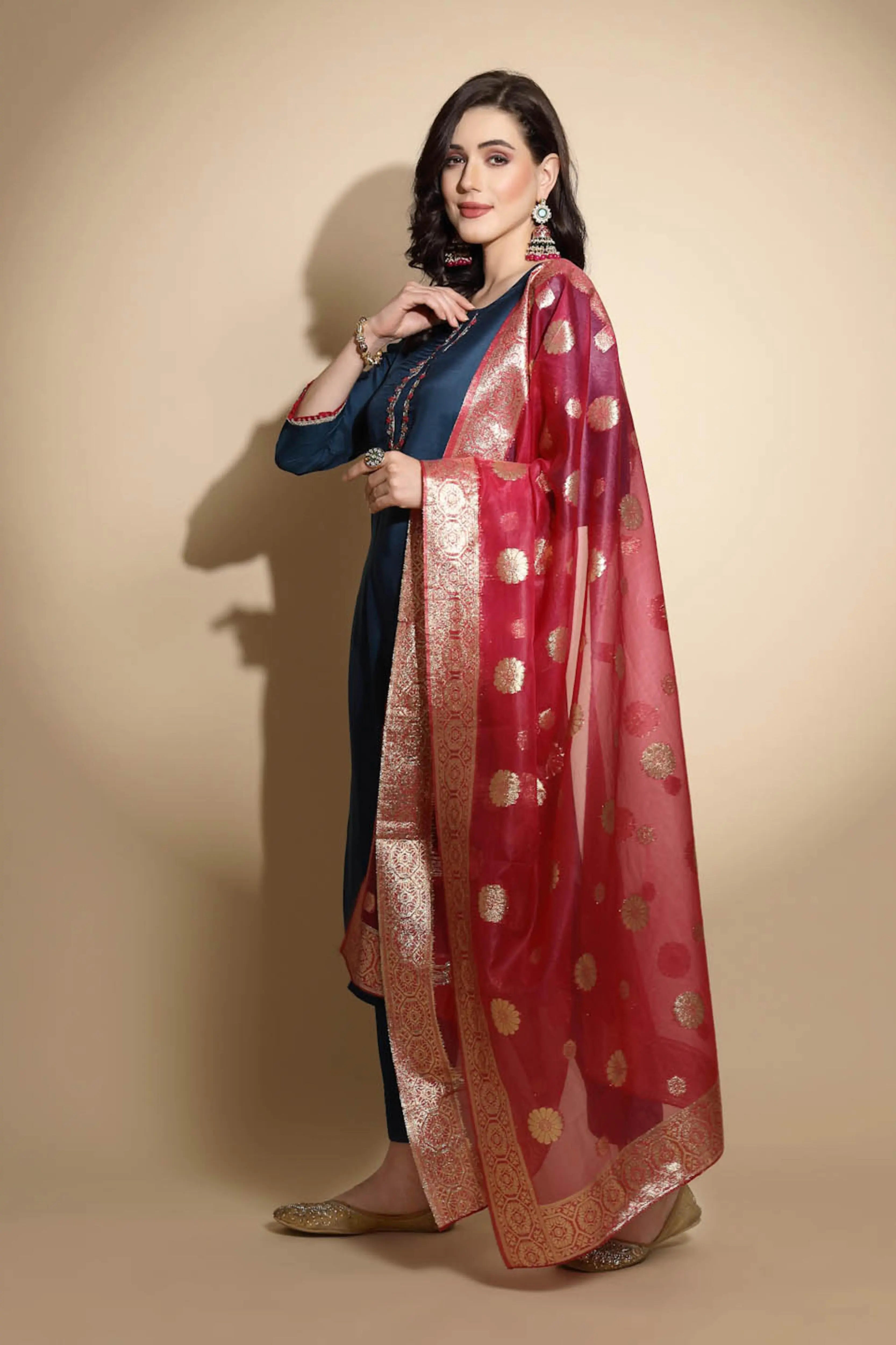 Teal Embroidered Cotton Suit Set - Global Republic