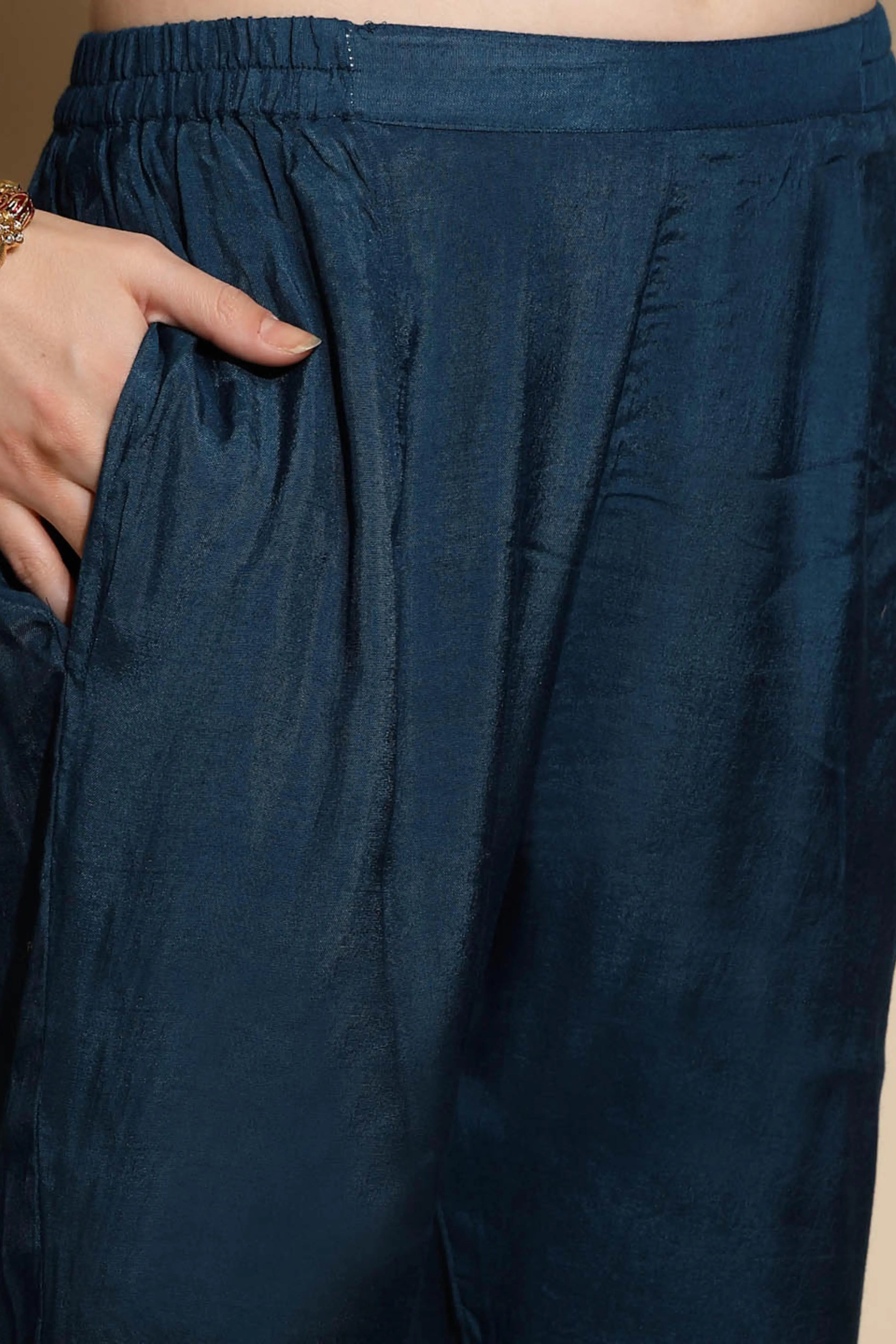 Teal Embroidered Cotton Suit Set