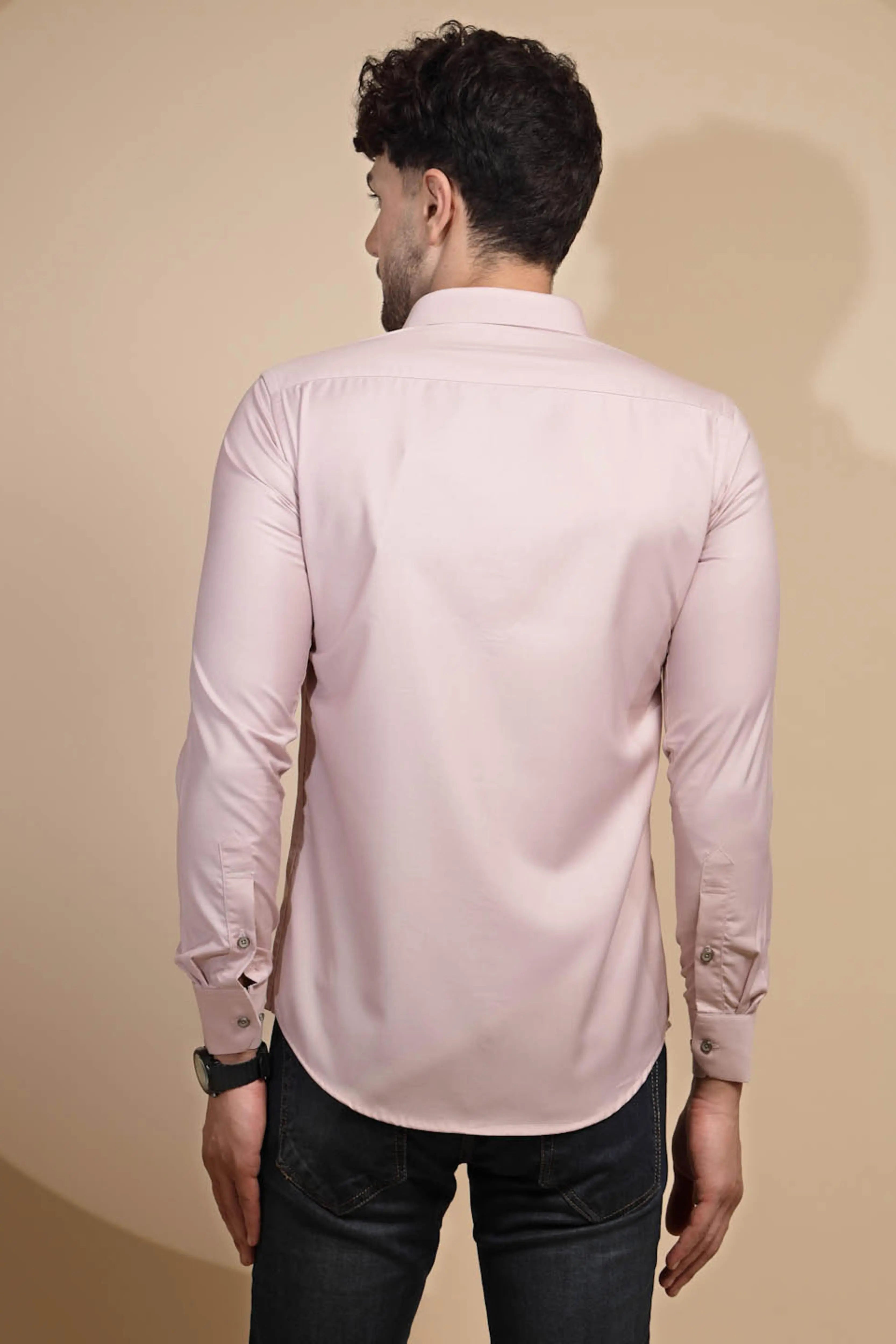 Pink Solid Full Sleeve Collared Neck Cotton Blend Shirt - Global Republic