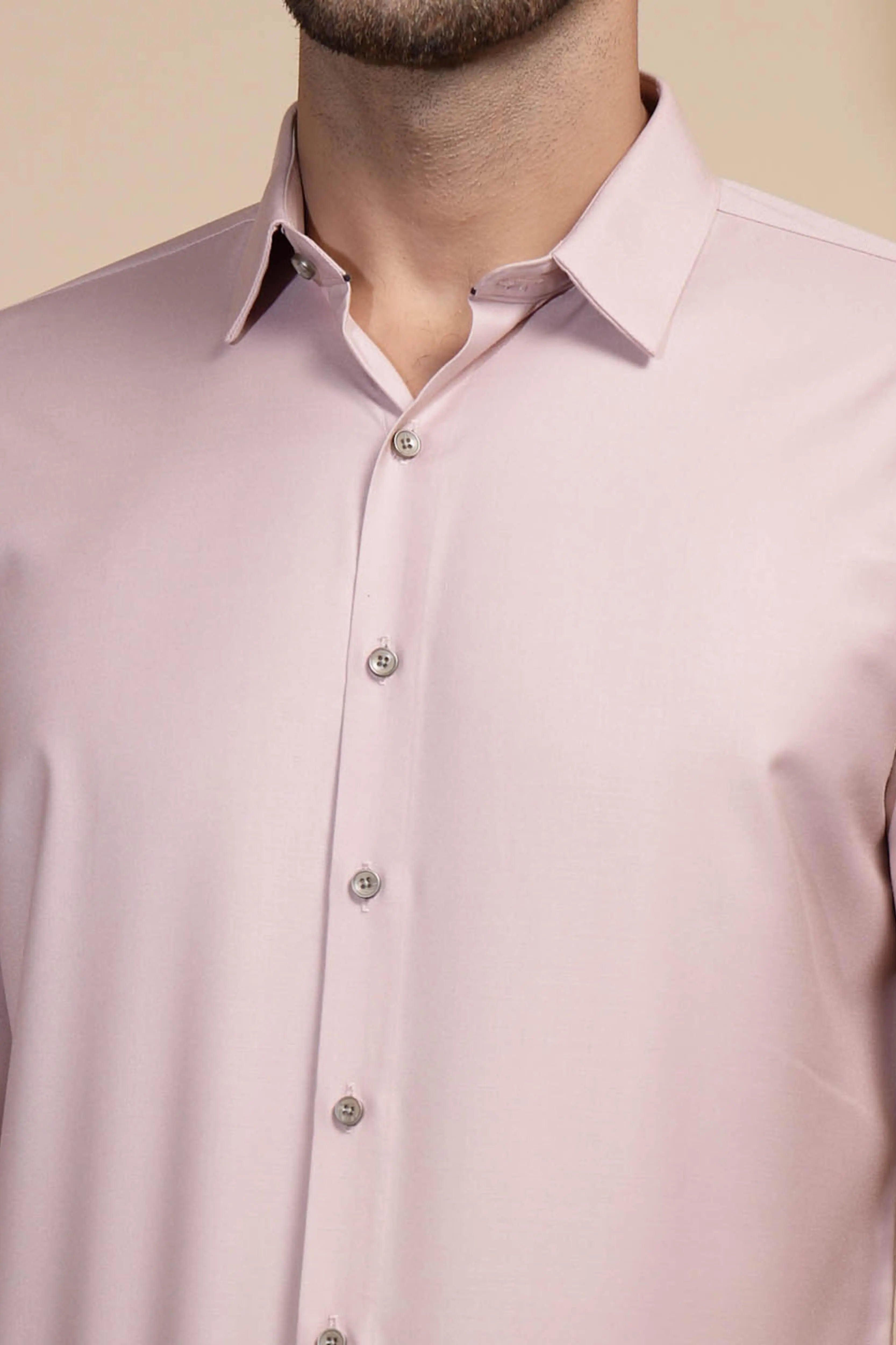 Pink Solid Full Sleeve Collared Neck Cotton Blend Shirt - Global Republic