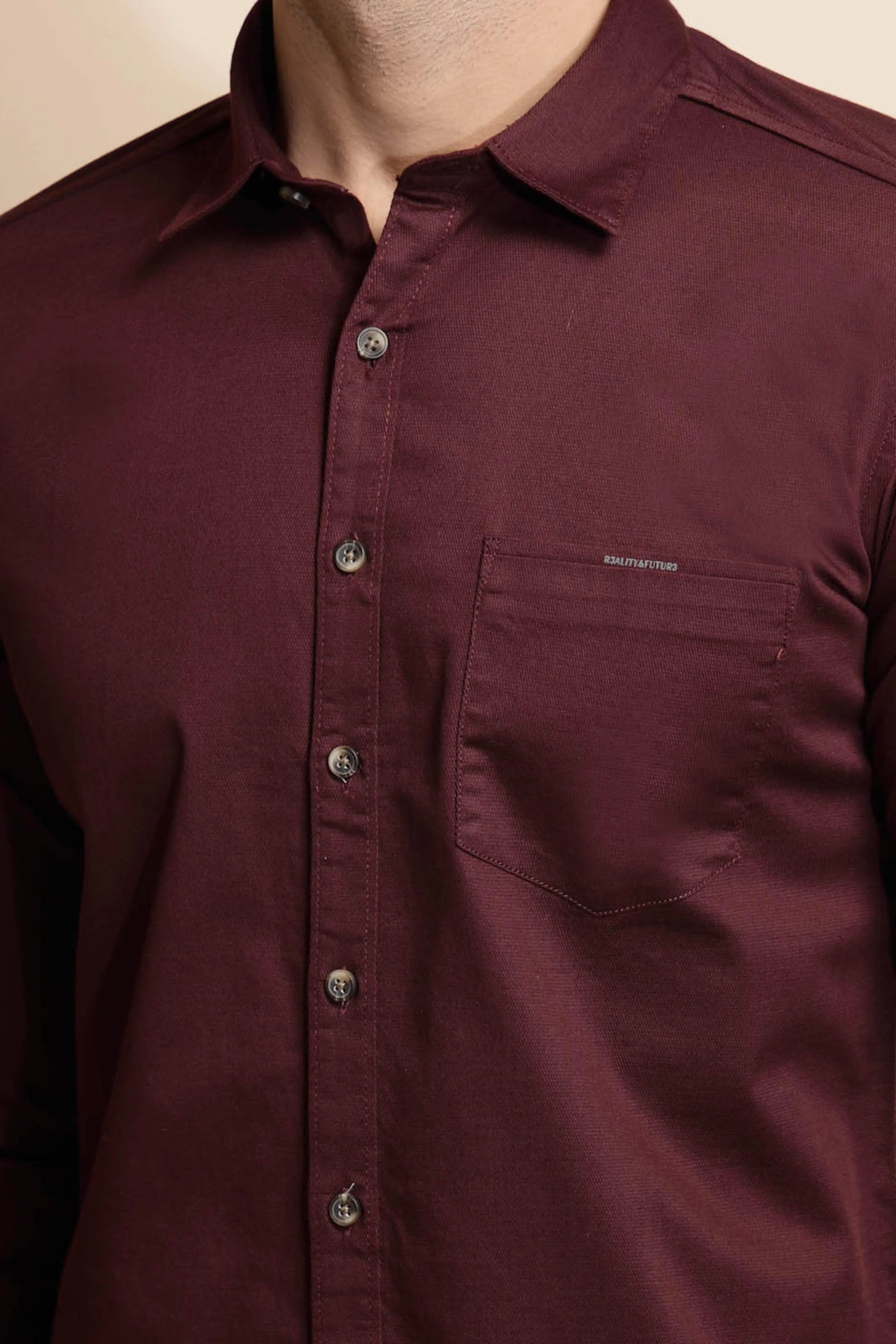 Wine Solid Cotton Blend Shirt - Global Republic